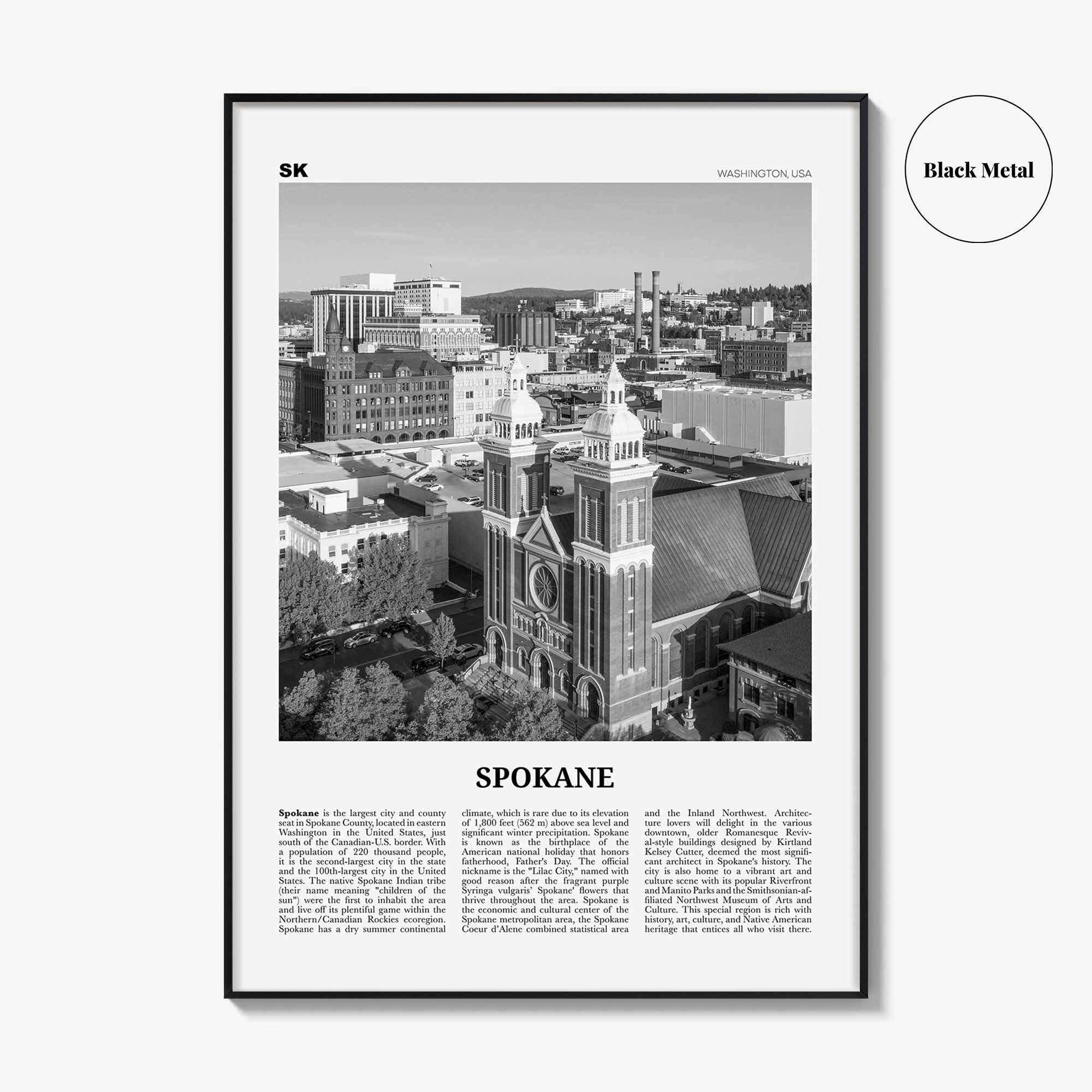Spokane Print Black and White No 1, Spokane Wall Art, Spokane Poster, Spokane Photo, Spokane Décor, Washington, USA, United States, America