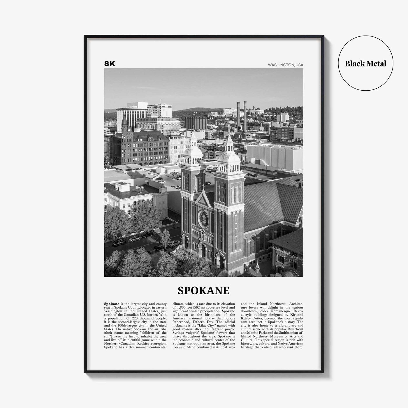 Spokane Print Black and White No 1, Spokane Wall Art, Spokane Poster, Spokane Photo, Spokane Décor, Washington, USA, United States, America
