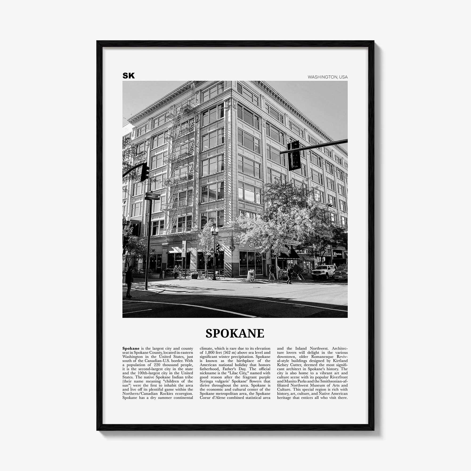 Spokane Print Black and White No 2, Spokane Wall Art, Spokane Poster, Spokane Photo, Spokane Décor, Washington, USA, United States