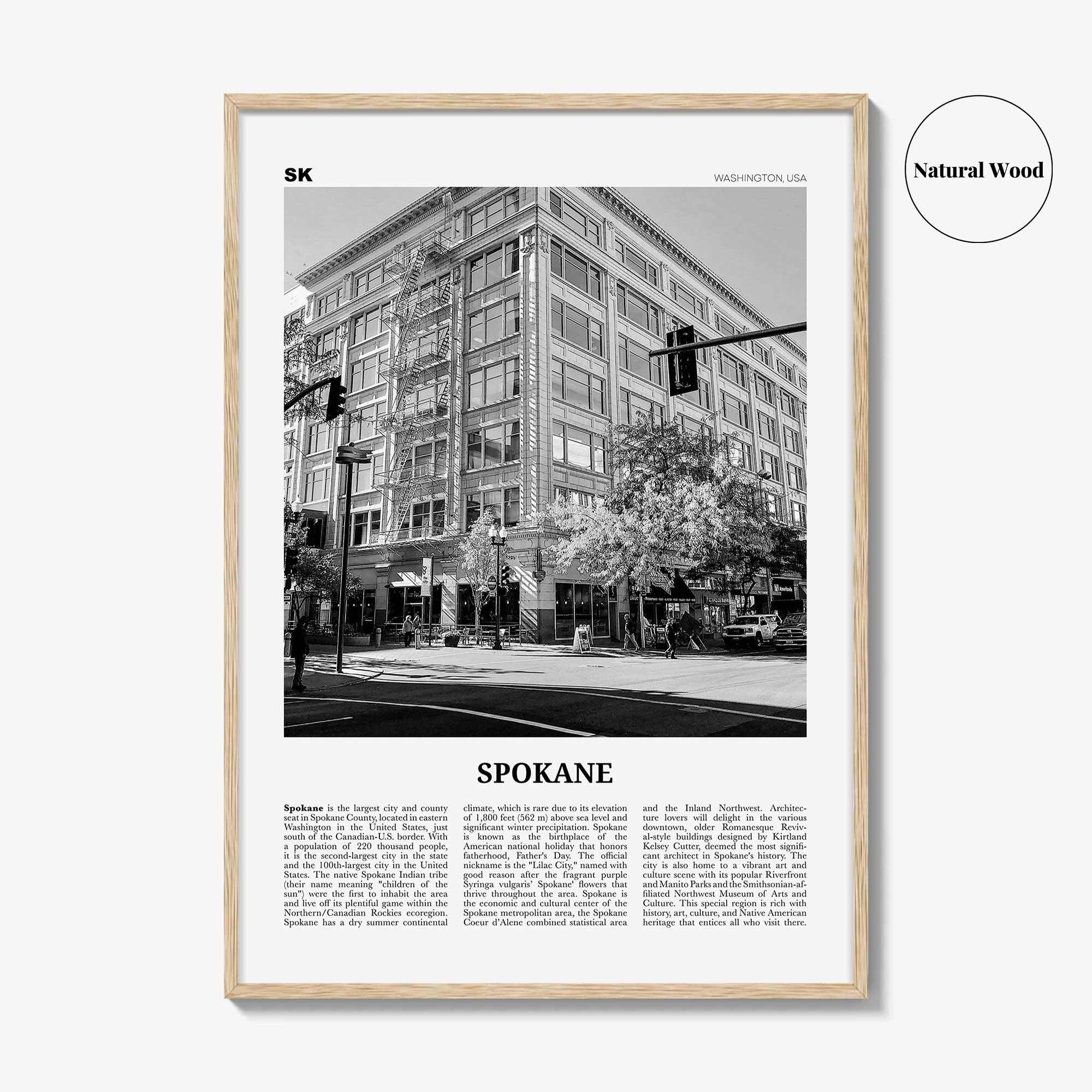 Spokane Print Black and White No 2, Spokane Wall Art, Spokane Poster, Spokane Photo, Spokane Décor, Washington, USA, United States