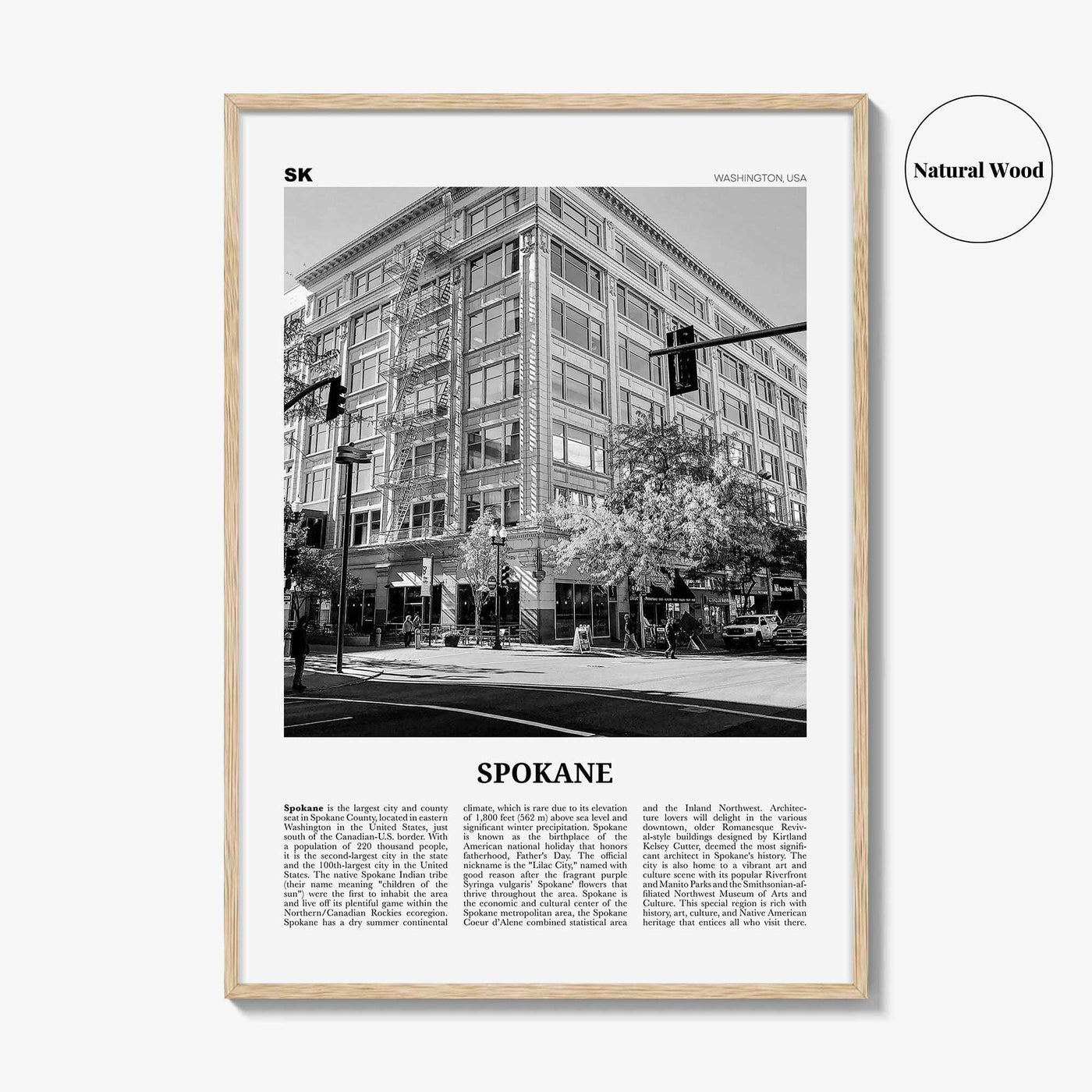 Spokane Print Black and White No 2, Spokane Wall Art, Spokane Poster, Spokane Photo, Spokane Décor, Washington, USA, United States