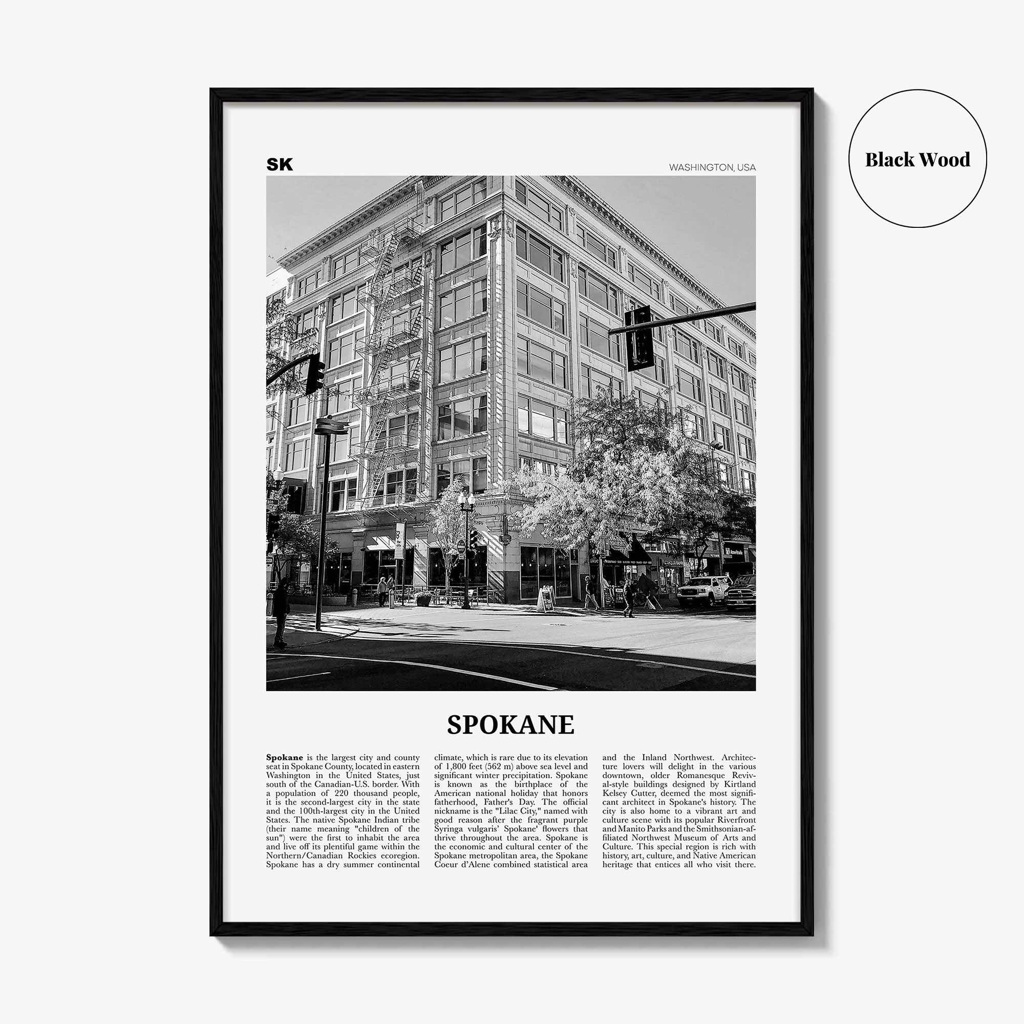 Spokane Print Black and White No 2, Spokane Wall Art, Spokane Poster, Spokane Photo, Spokane Décor, Washington, USA, United States