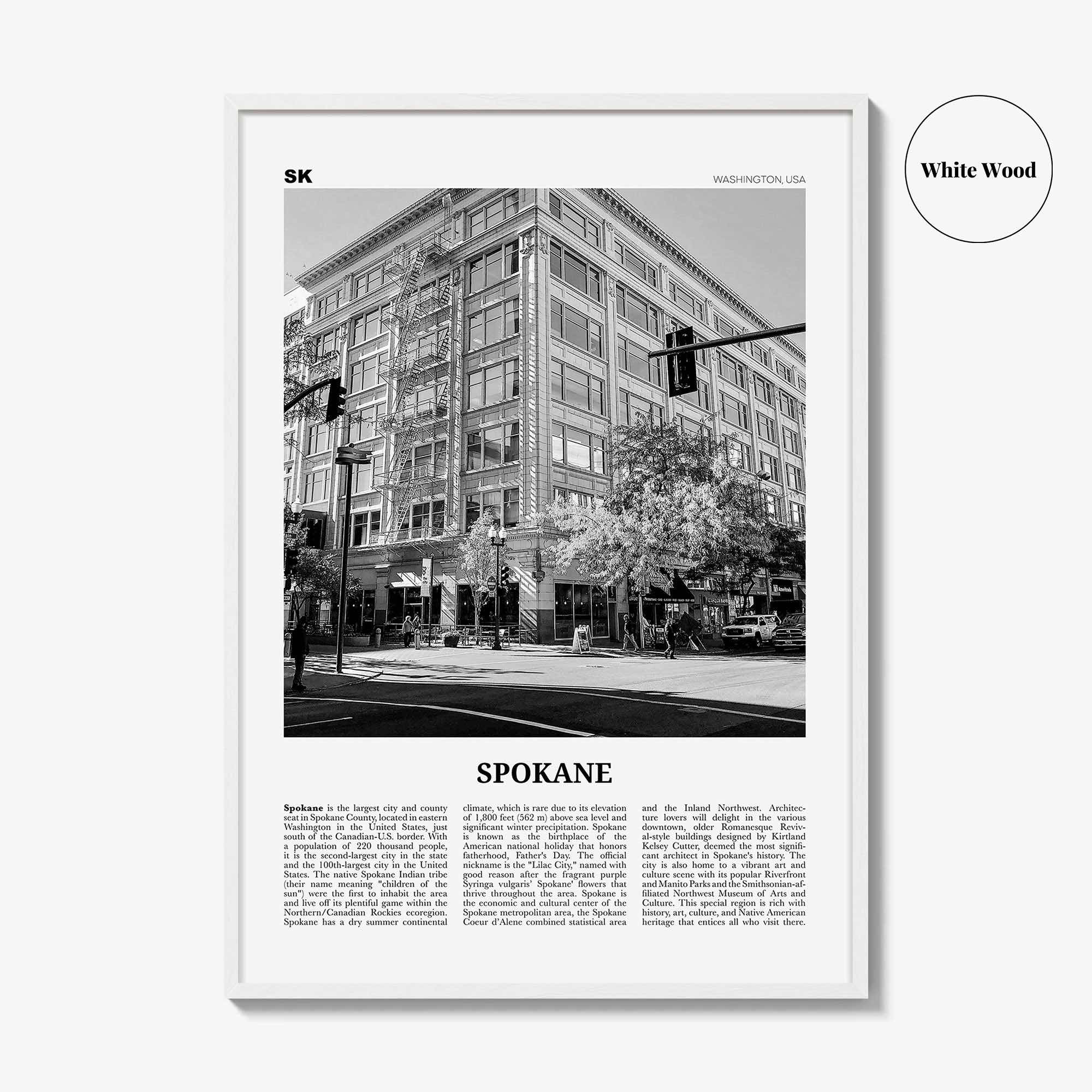 Spokane Print Black and White No 2, Spokane Wall Art, Spokane Poster, Spokane Photo, Spokane Décor, Washington, USA, United States