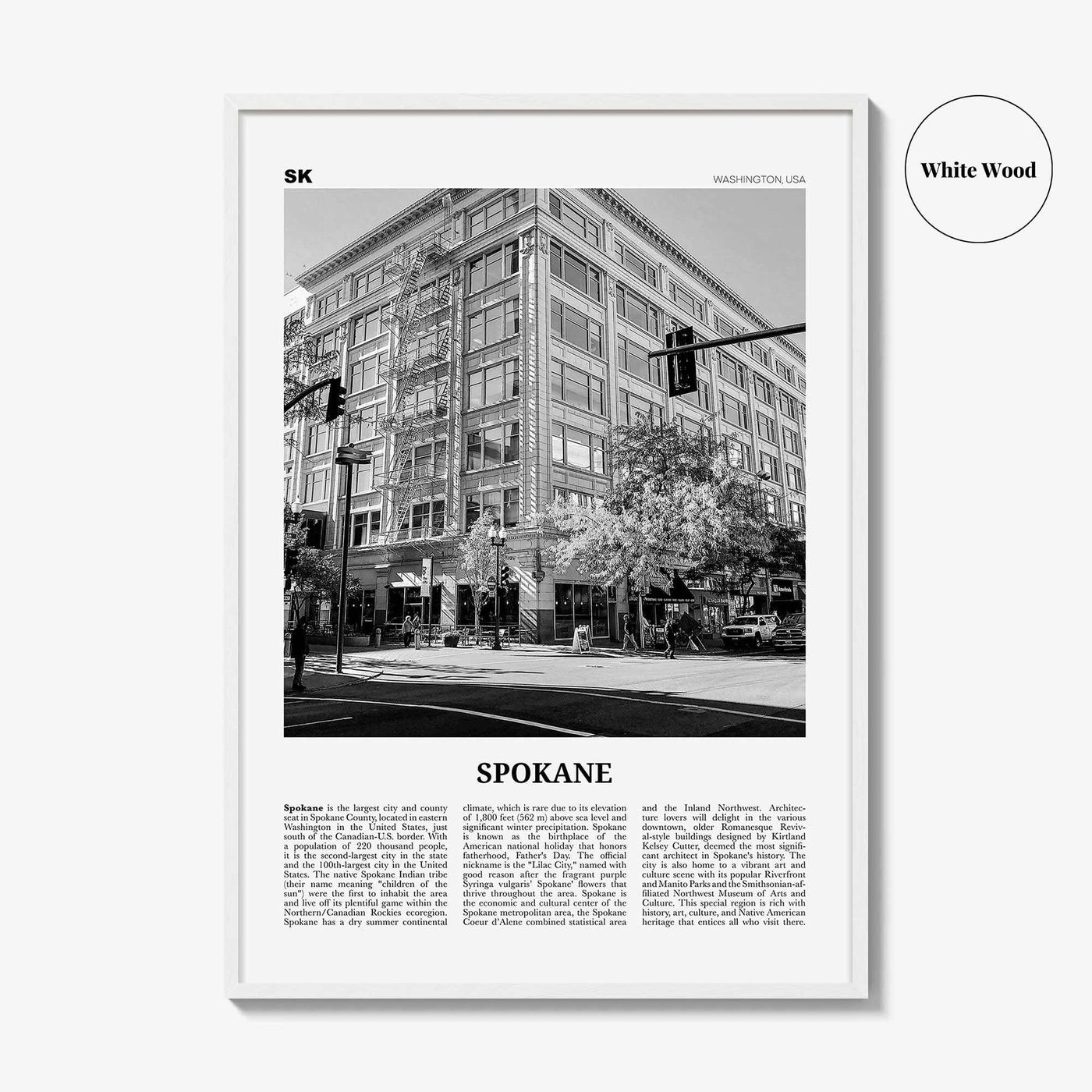 Spokane Print Black and White No 2, Spokane Wall Art, Spokane Poster, Spokane Photo, Spokane Décor, Washington, USA, United States