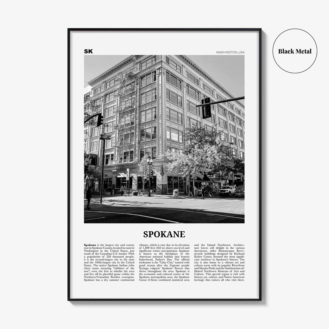 Spokane Print Black and White No 2, Spokane Wall Art, Spokane Poster, Spokane Photo, Spokane Décor, Washington, USA, United States