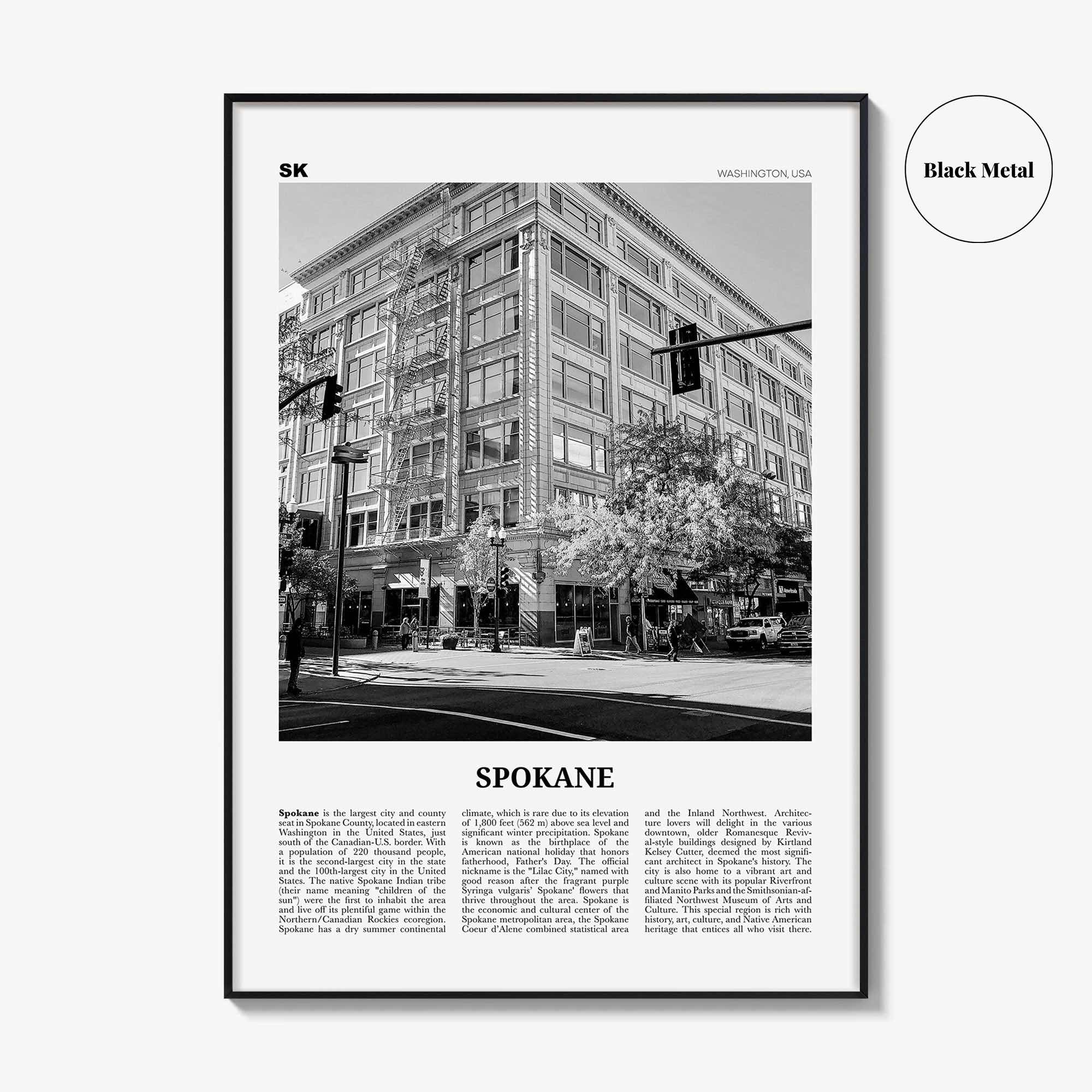 Spokane Print Black and White No 2, Spokane Wall Art, Spokane Poster, Spokane Photo, Spokane Décor, Washington, USA, United States