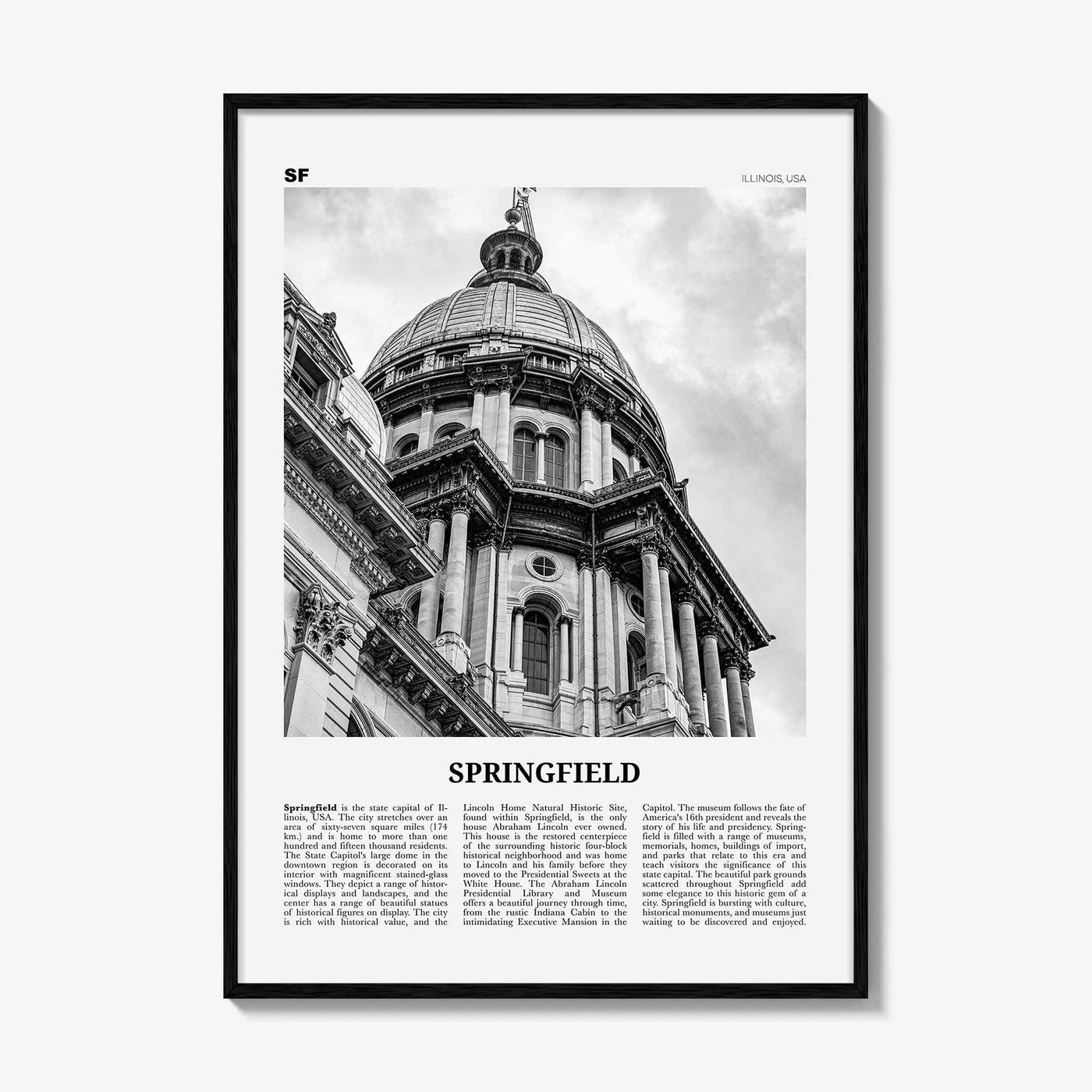 Springfield Print Black and White Illinois, Springfield Wall Art, Springfield Poster, Springfield Photo, Springfield Map, United States