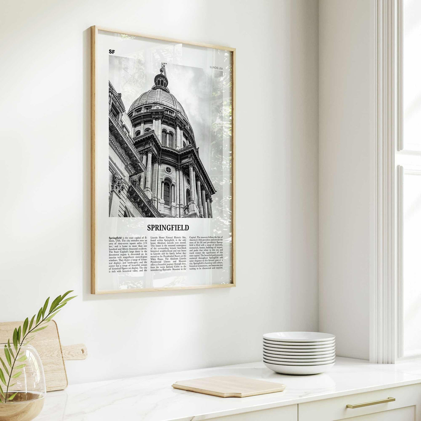 Springfield Print Black and White Illinois, Springfield Wall Art, Springfield Poster, Springfield Photo, Springfield Map, United States