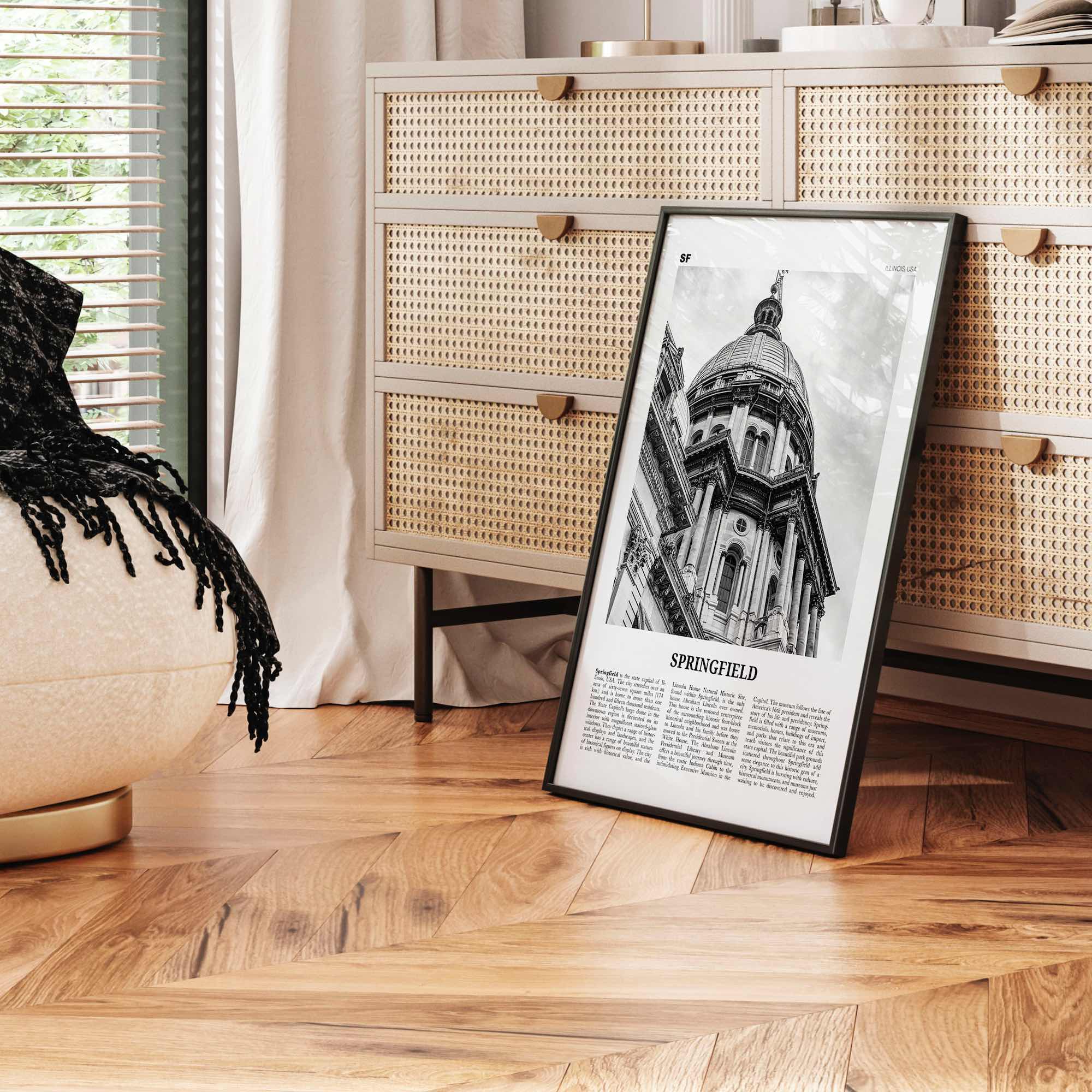 Springfield Print Black and White Illinois, Springfield Wall Art, Springfield Poster, Springfield Photo, Springfield Map, United States