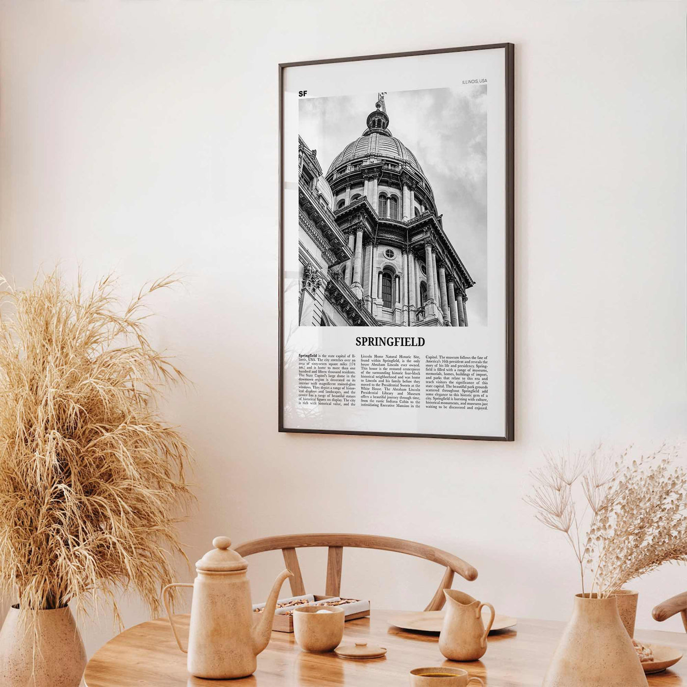 Springfield Print Black and White Illinois, Springfield Wall Art, Springfield Poster, Springfield Photo, Springfield Map, United States