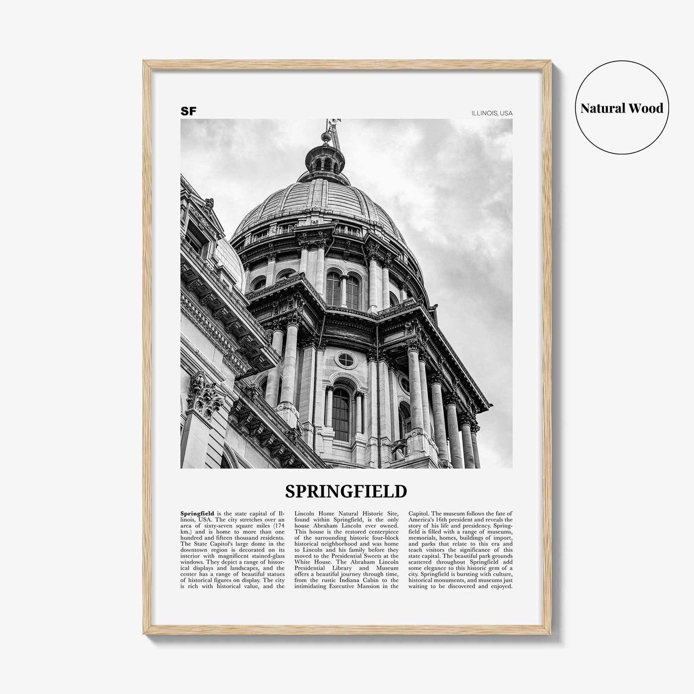 Springfield Print Black and White Illinois, Springfield Wall Art, Springfield Poster, Springfield Photo, Springfield Map, United States