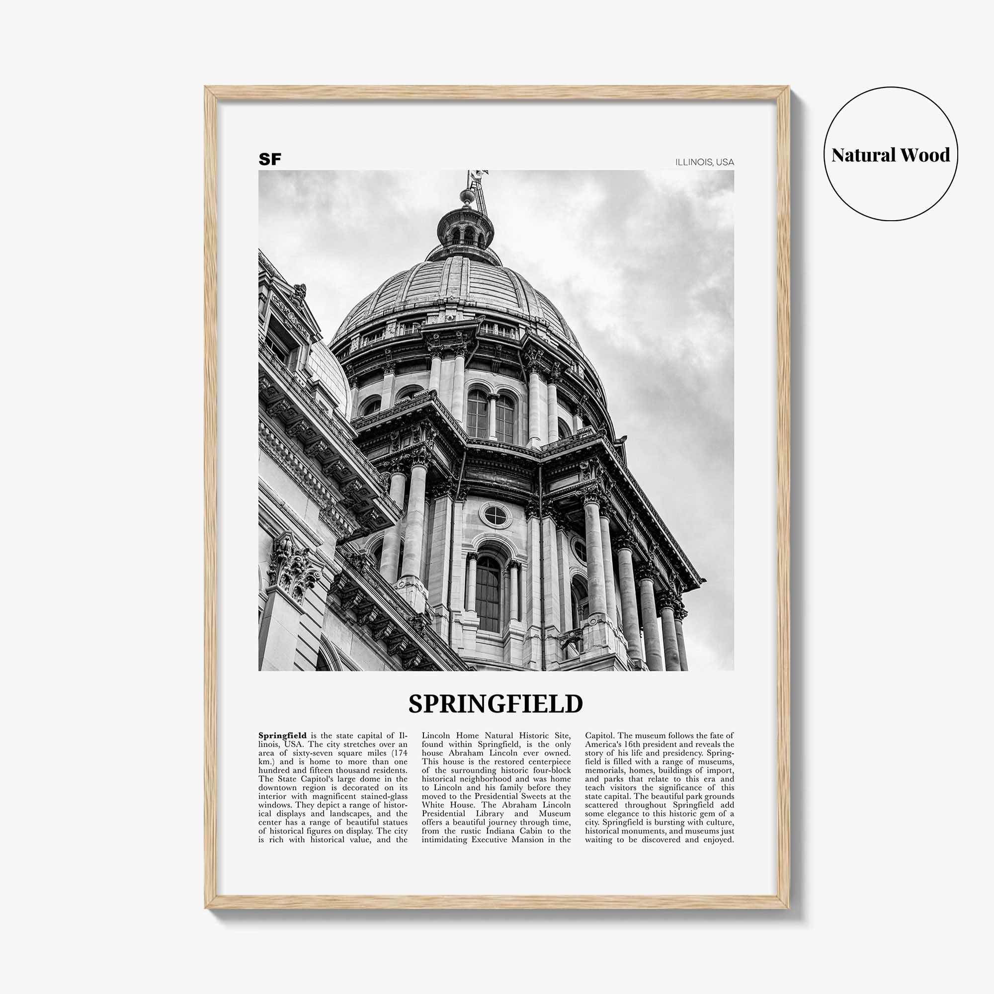 Springfield Print Black and White Illinois, Springfield Wall Art, Springfield Poster, Springfield Photo, Springfield Map, United States