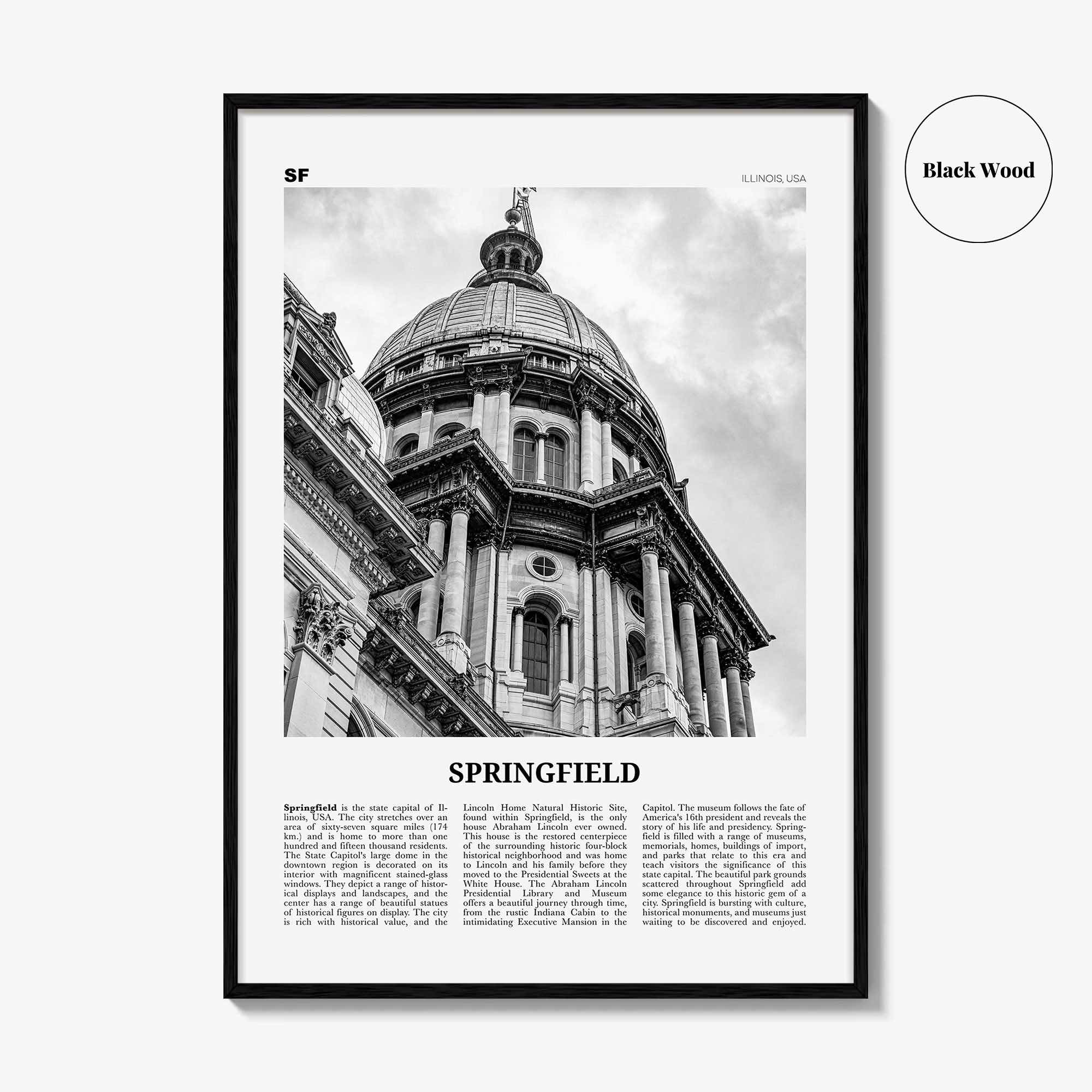 Springfield Print Black and White Illinois, Springfield Wall Art, Springfield Poster, Springfield Photo, Springfield Map, United States