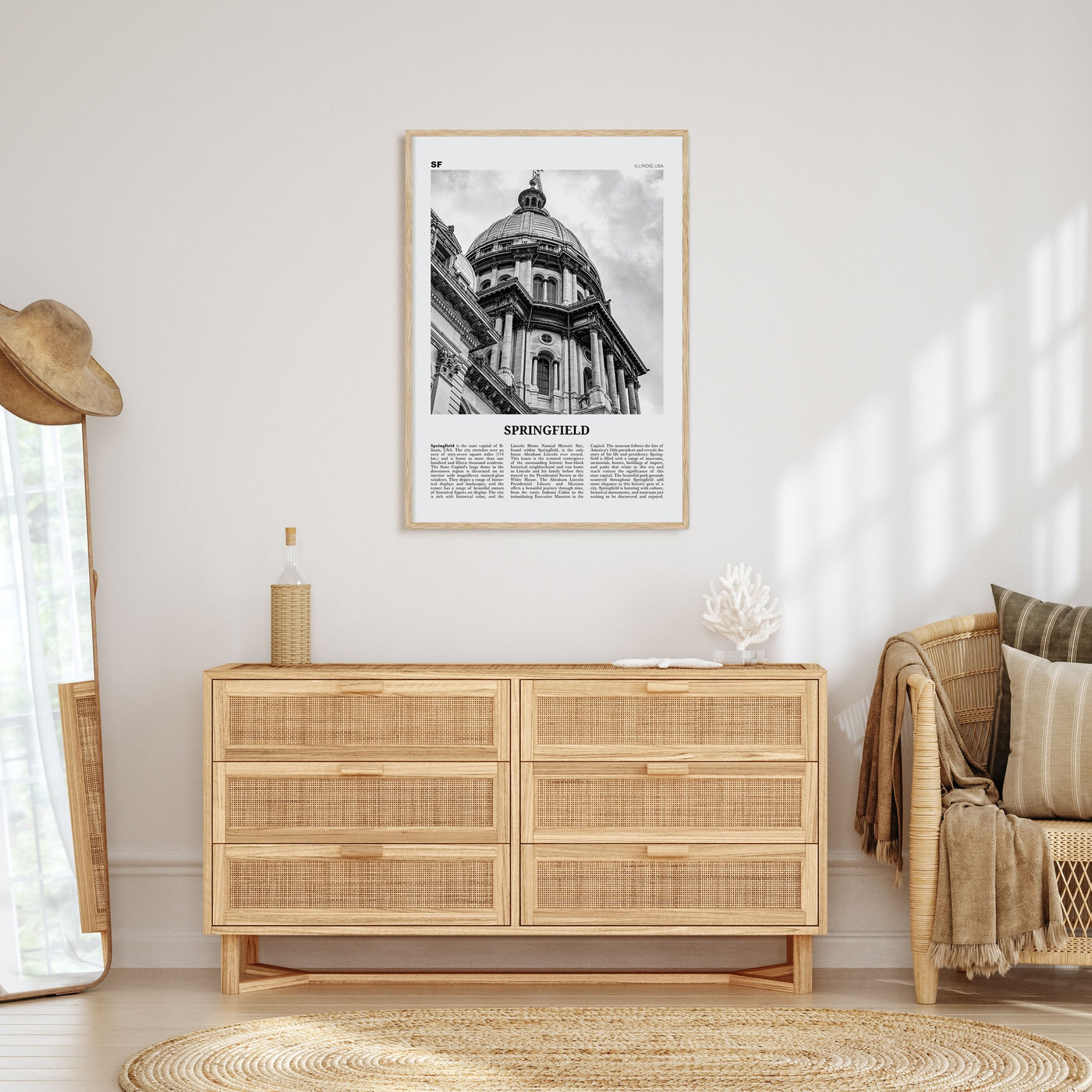 Springfield, Illinois Travel B&W Poster
