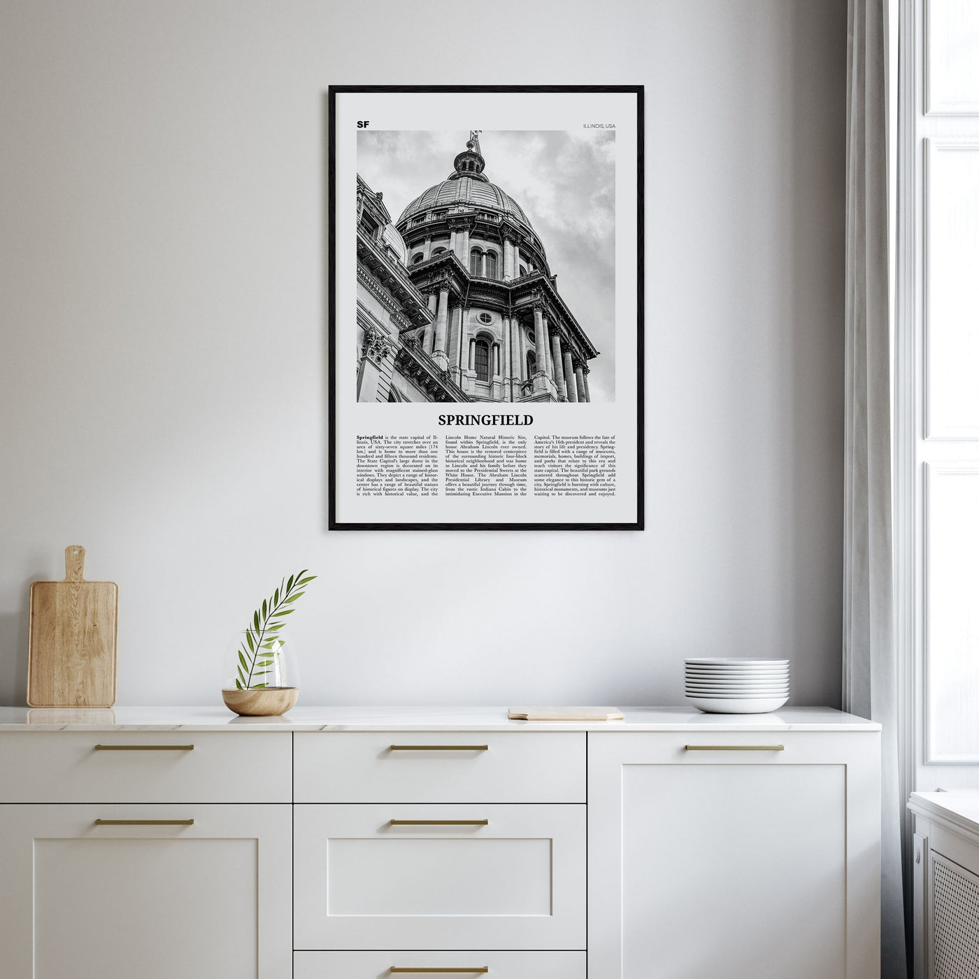 Springfield, Illinois Travel B&W Poster
