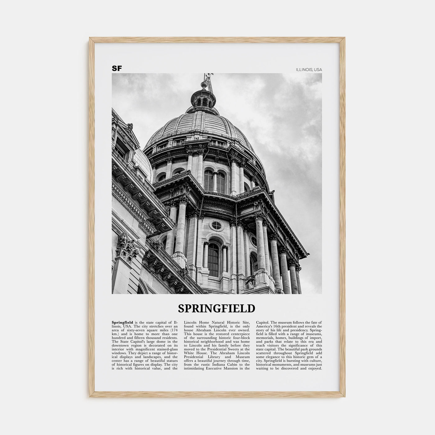 Springfield, Illinois Travel B&W Poster