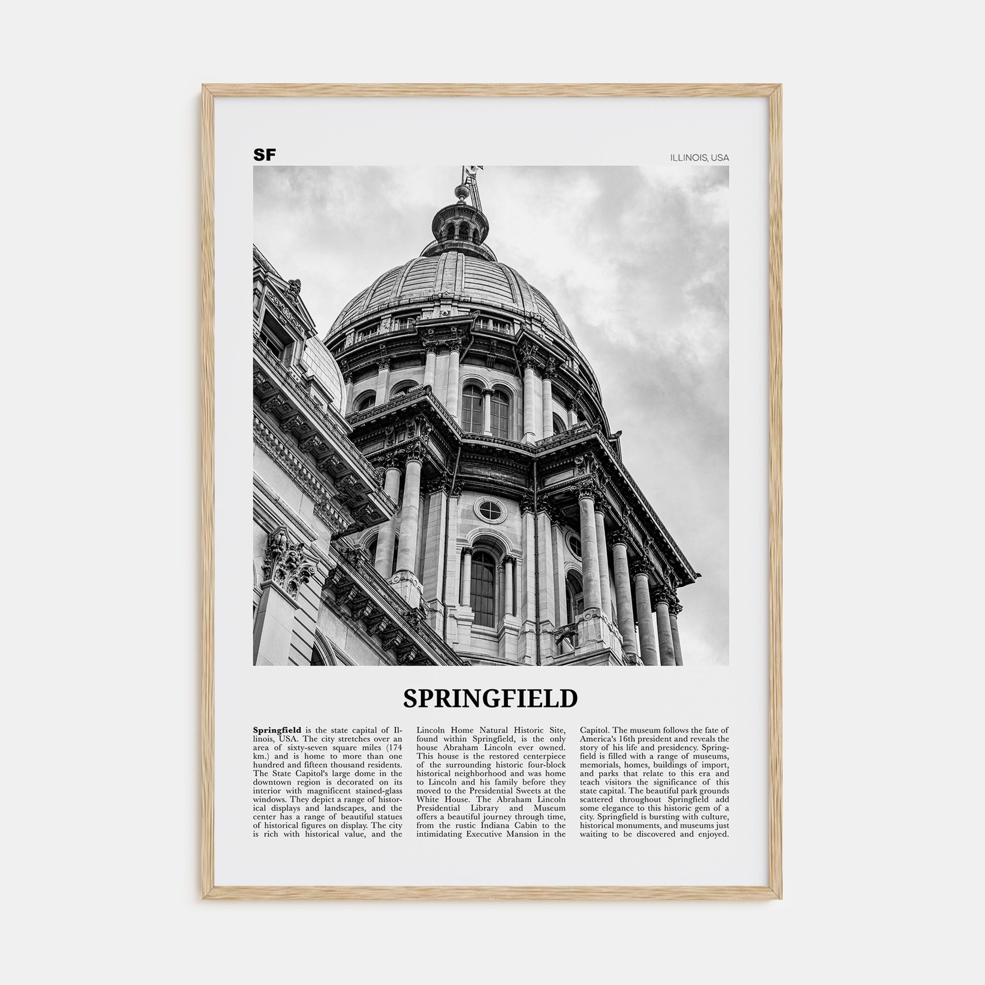 Springfield, Illinois Travel B&W Poster