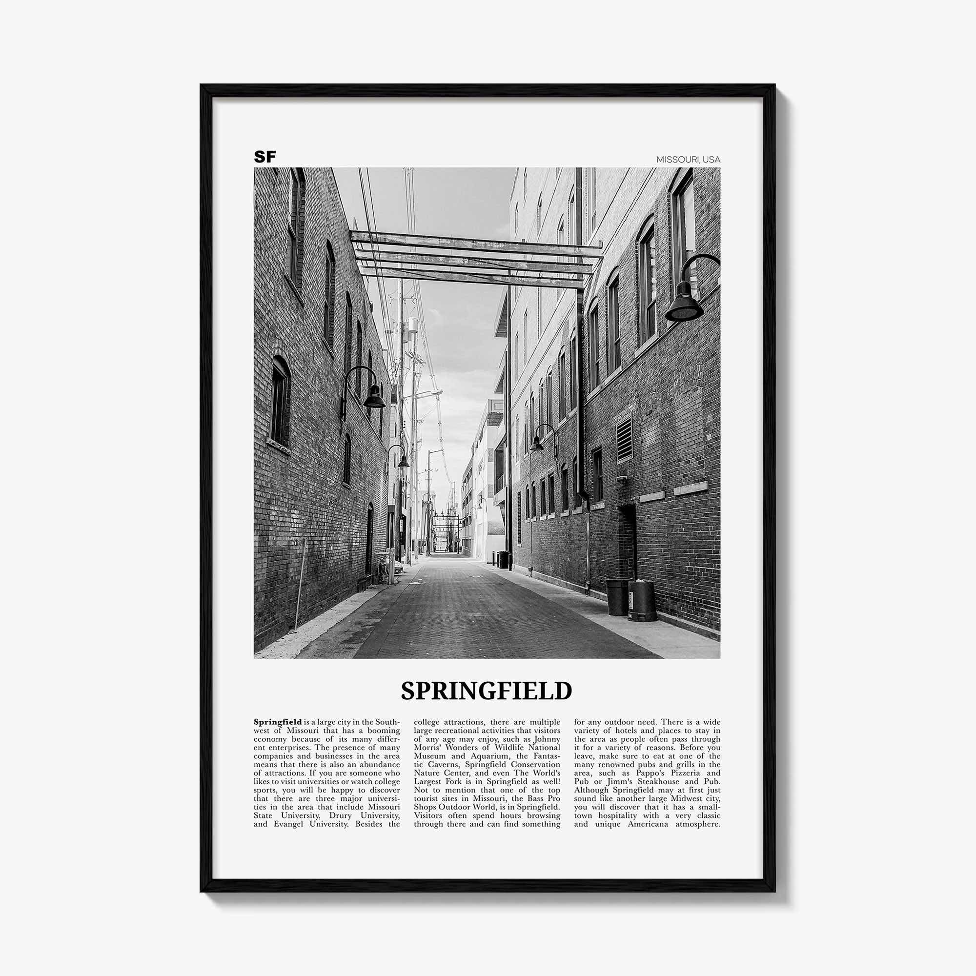 Springfield Print Black and White Missouri, Springfield Wall Art, Springfield Poster, Springfield Photo, Springfield Wall Décor, USA