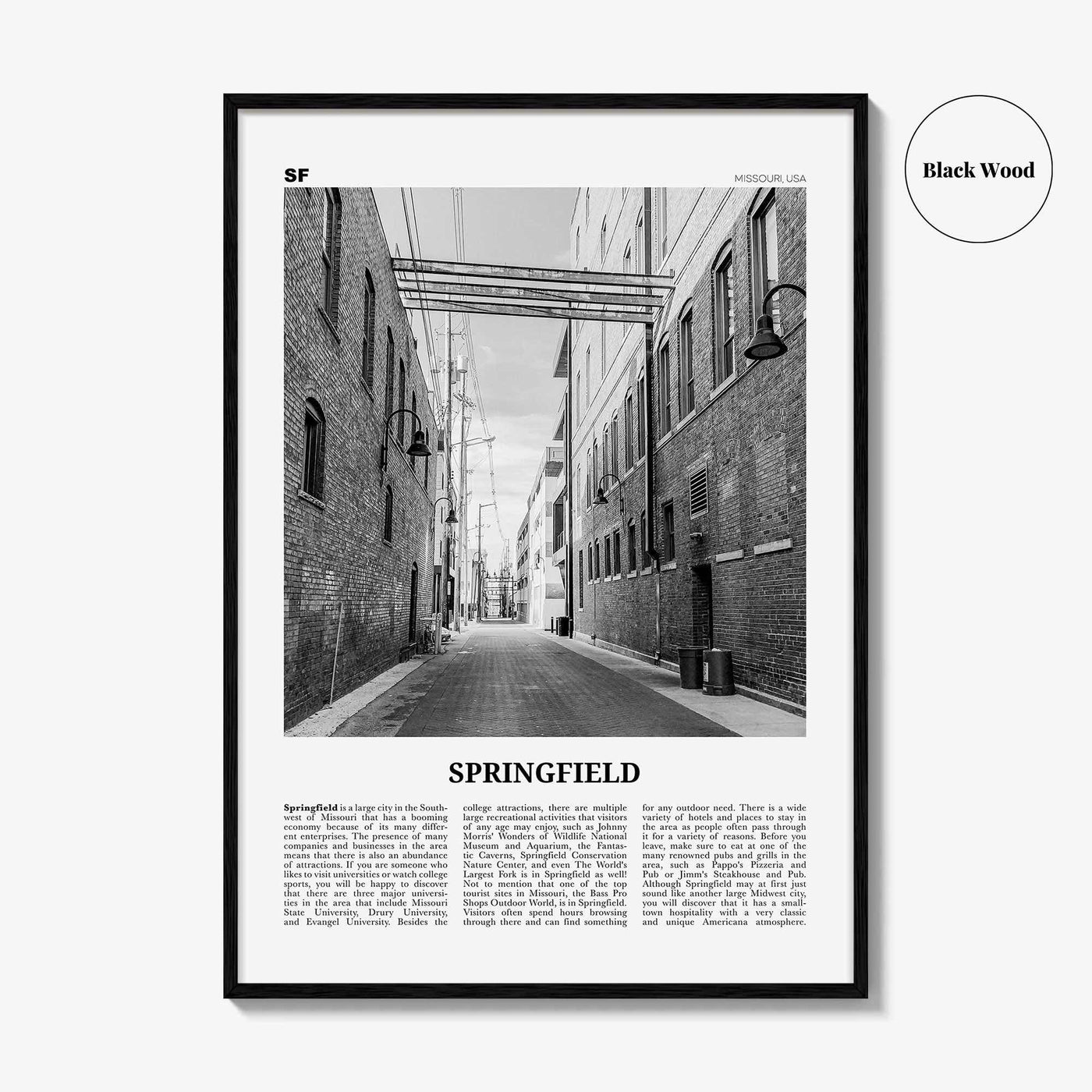 Springfield Print Black and White Missouri, Springfield Wall Art, Springfield Poster, Springfield Photo, Springfield Wall Décor, USA