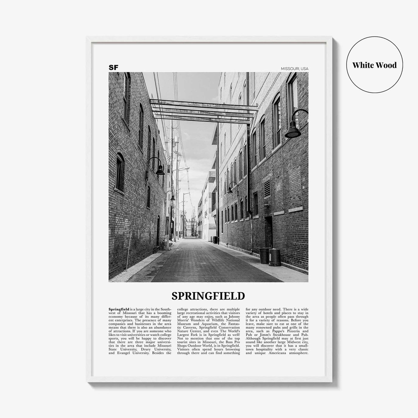 Springfield Print Black and White Missouri, Springfield Wall Art, Springfield Poster, Springfield Photo, Springfield Wall Décor, USA