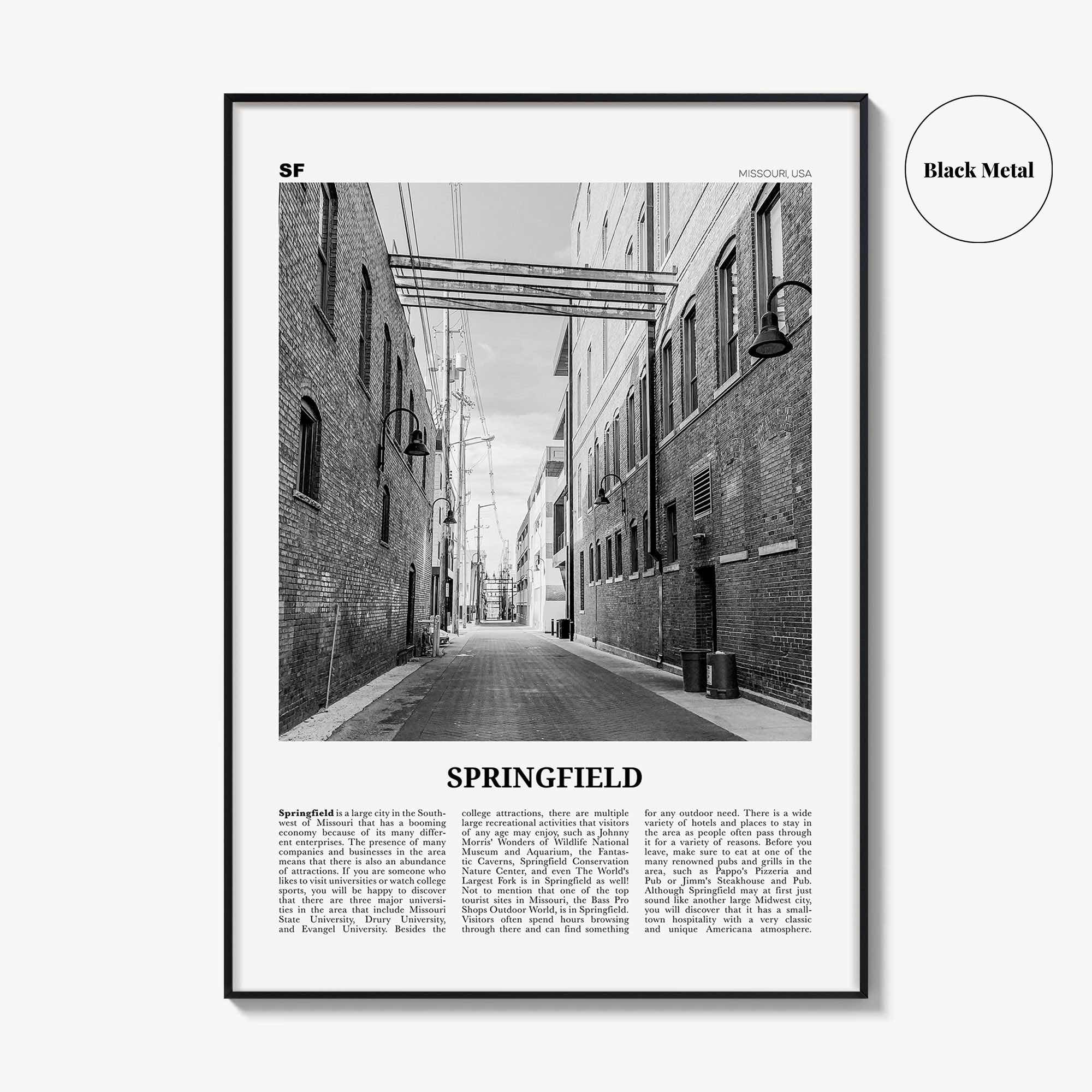 Springfield Print Black and White Missouri, Springfield Wall Art, Springfield Poster, Springfield Photo, Springfield Wall Décor, USA
