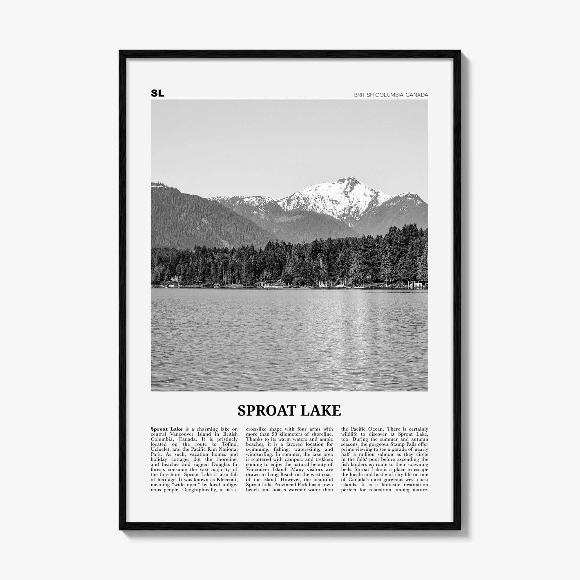 Sproat Lake Print Black and White, Sproat Lake Wall Art, Sproat Lake Poster, Sproat Lake Photo, Sproat Lake Wall Décor, Sproat Lake Map
