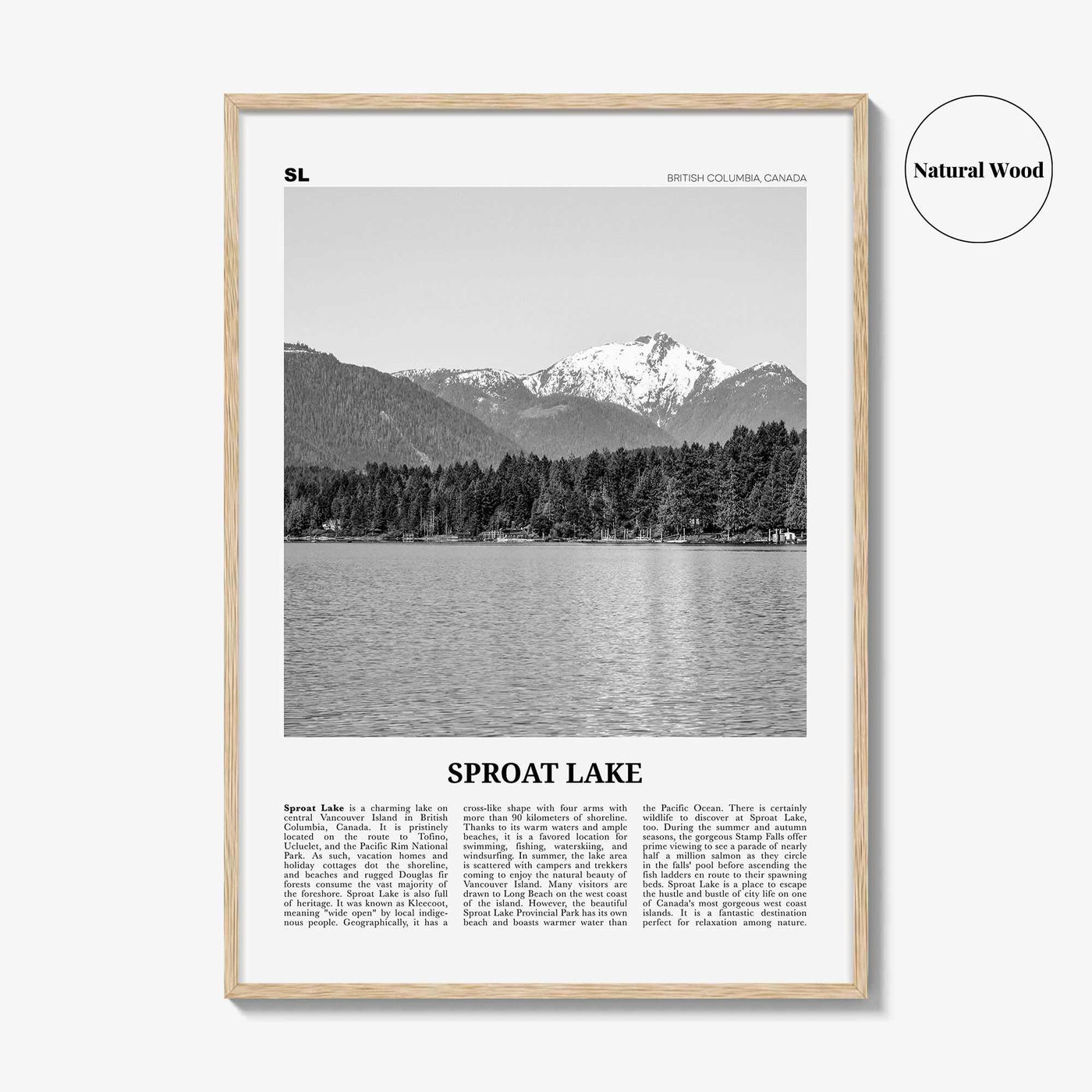 Sproat Lake Print Black and White, Sproat Lake Wall Art, Sproat Lake Poster, Sproat Lake Photo, Sproat Lake Wall Décor, Sproat Lake Map