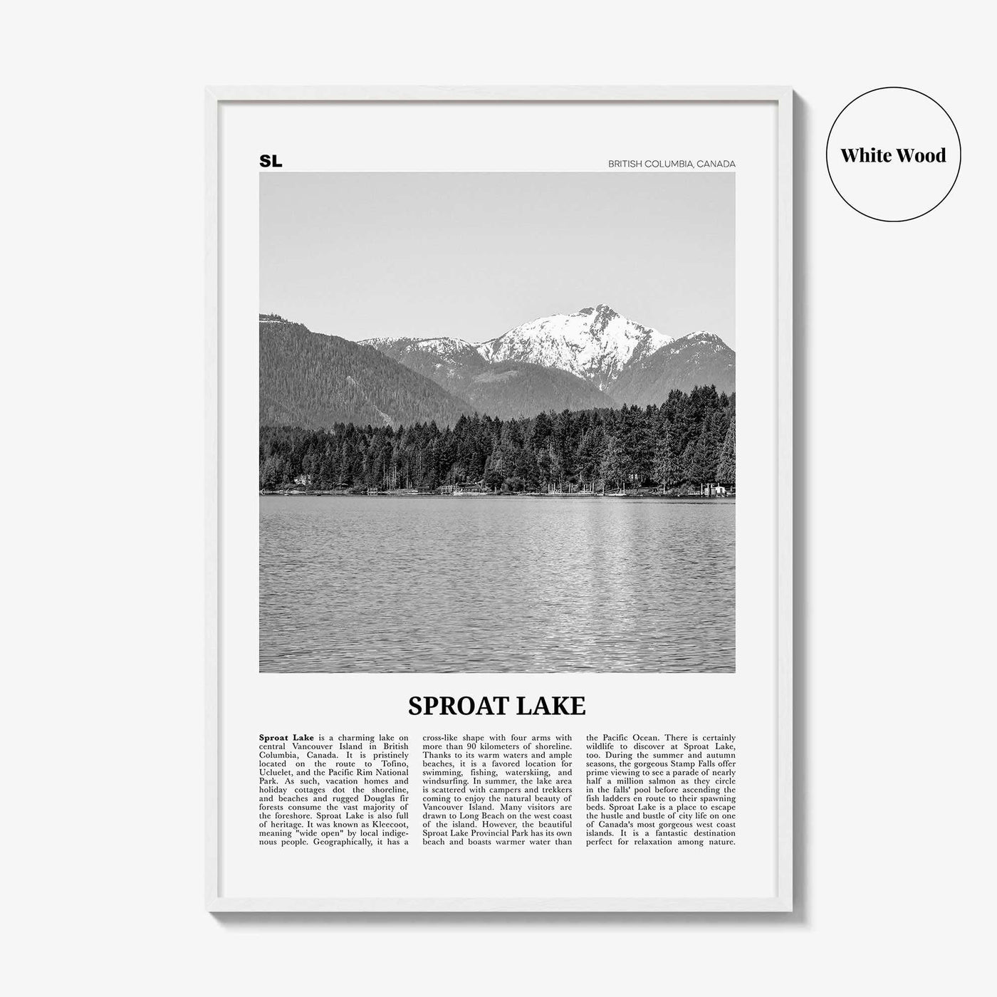 Sproat Lake Print Black and White, Sproat Lake Wall Art, Sproat Lake Poster, Sproat Lake Photo, Sproat Lake Wall Décor, Sproat Lake Map