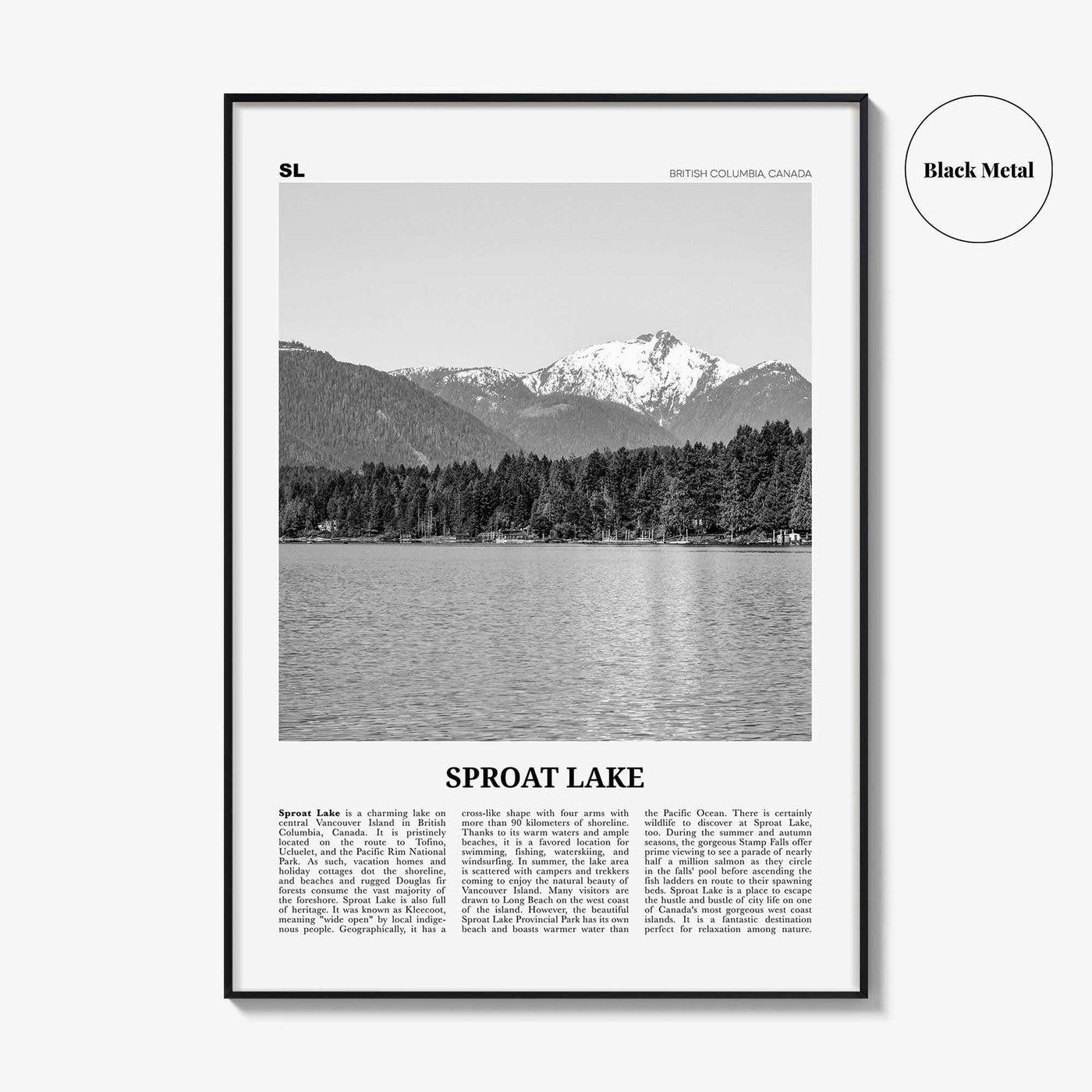 Sproat Lake Print Black and White, Sproat Lake Wall Art, Sproat Lake Poster, Sproat Lake Photo, Sproat Lake Wall Décor, Sproat Lake Map