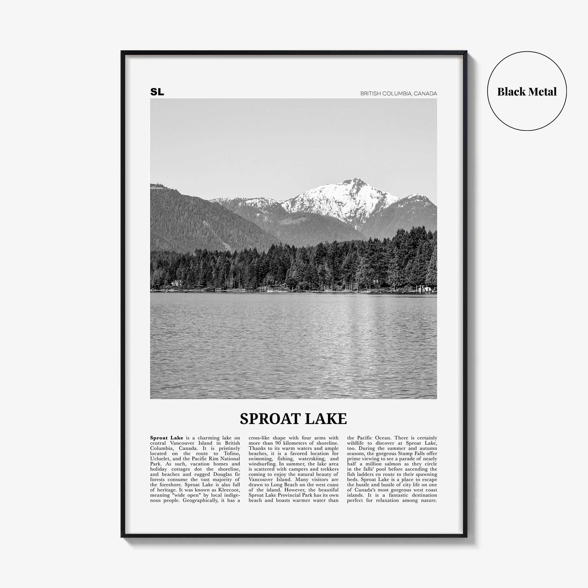 Sproat Lake Print Black and White, Sproat Lake Wall Art, Sproat Lake Poster, Sproat Lake Photo, Sproat Lake Wall Décor, Sproat Lake Map