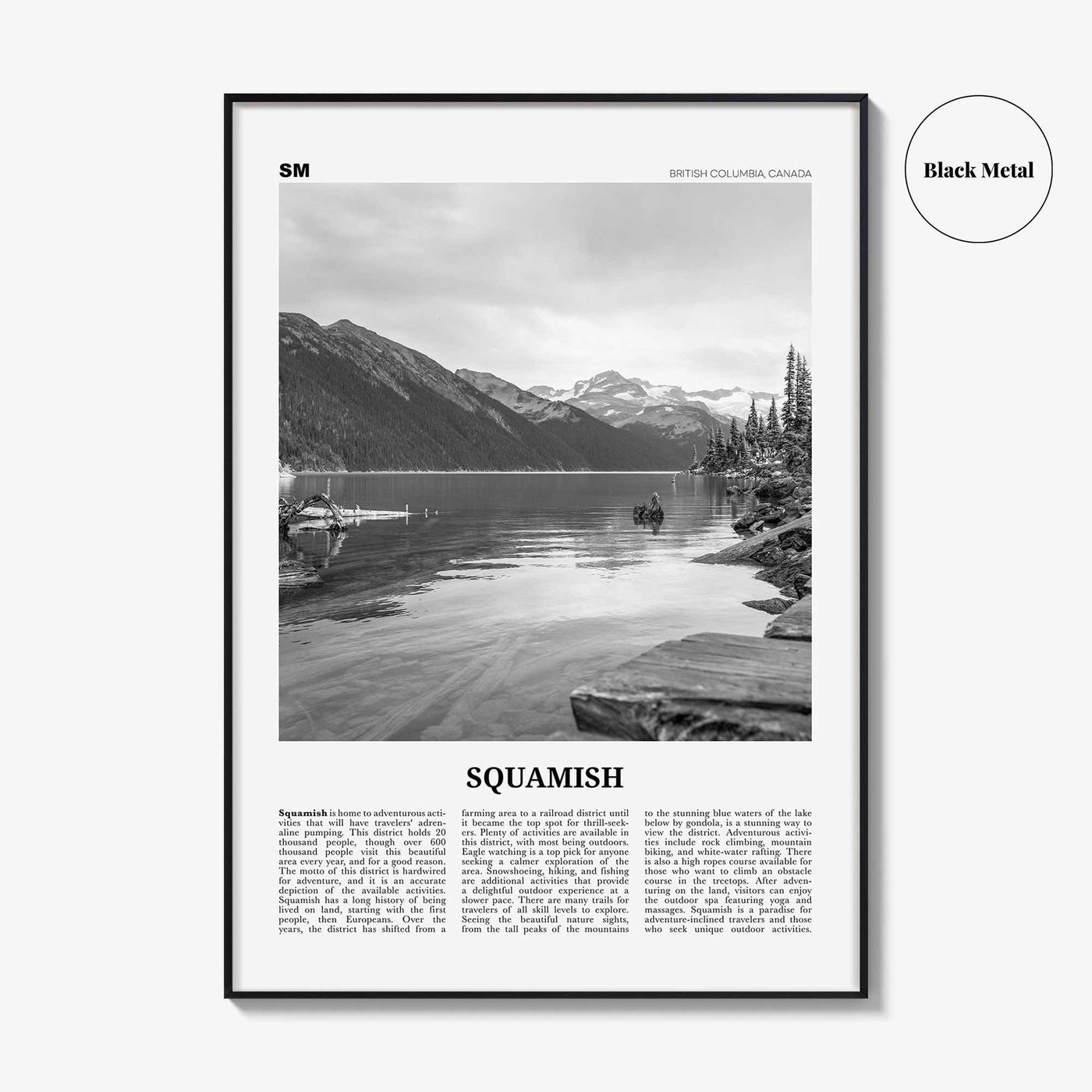 Squamish Print Black and White, Squamish Wall Art, Squamish Poster, Squamish Photo, Squamish Wall Décor, British Columbia, Canada