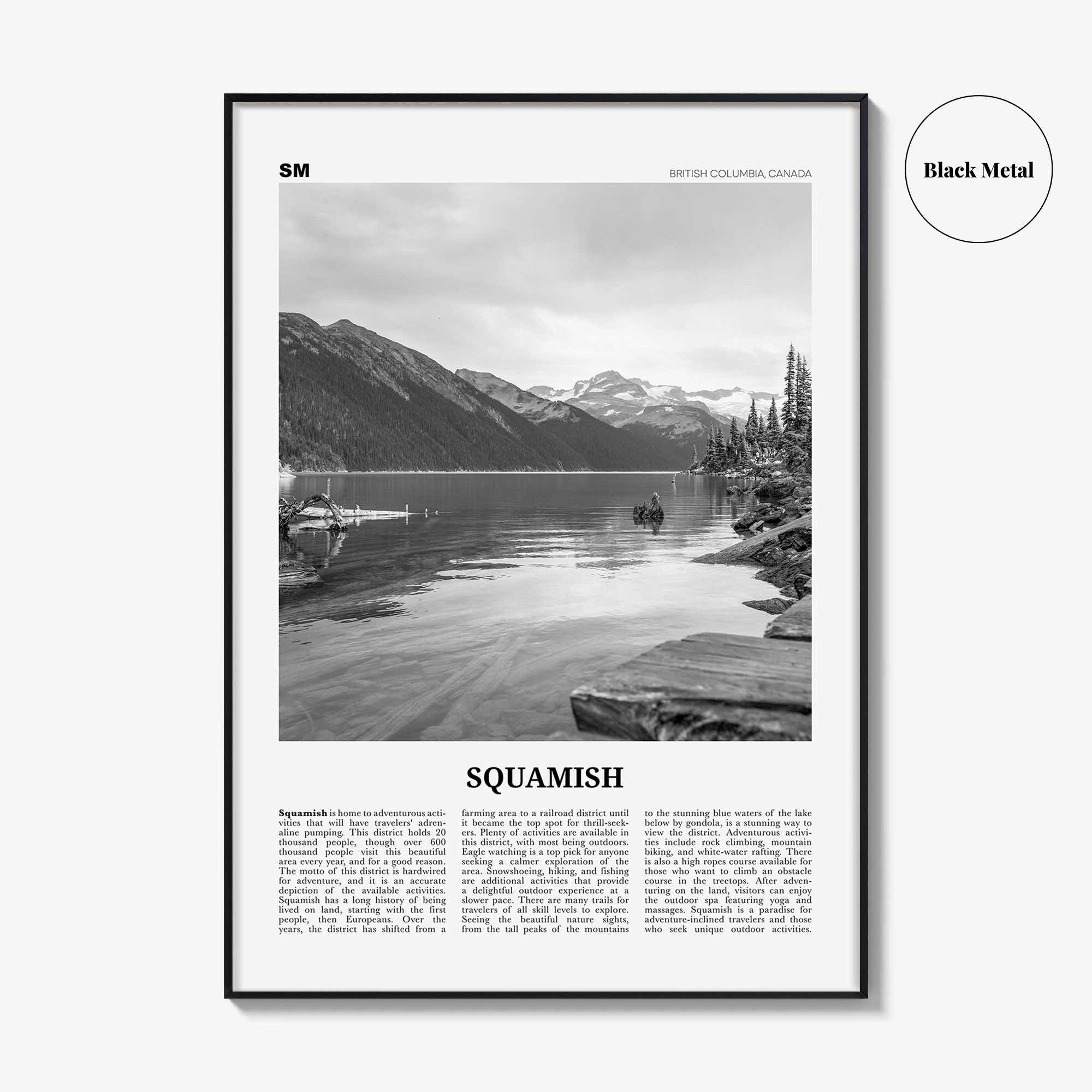 Squamish Print Black and White, Squamish Wall Art, Squamish Poster, Squamish Photo, Squamish Wall Décor, British Columbia, Canada