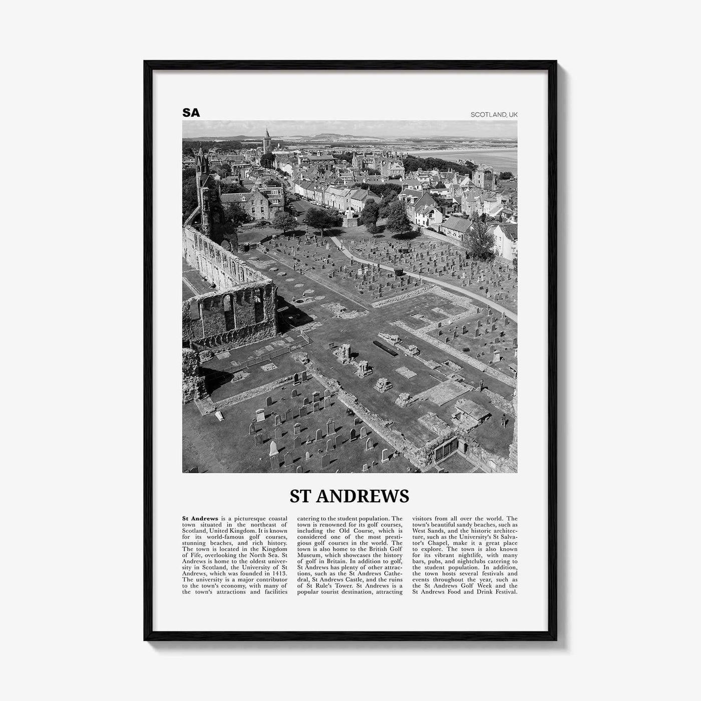 St Andrews Print Black and White, St Andrews Wall Art, St Andrews Poster, St Andrews Photo, Wall Décor, St Andrews Map, Scotland, UK