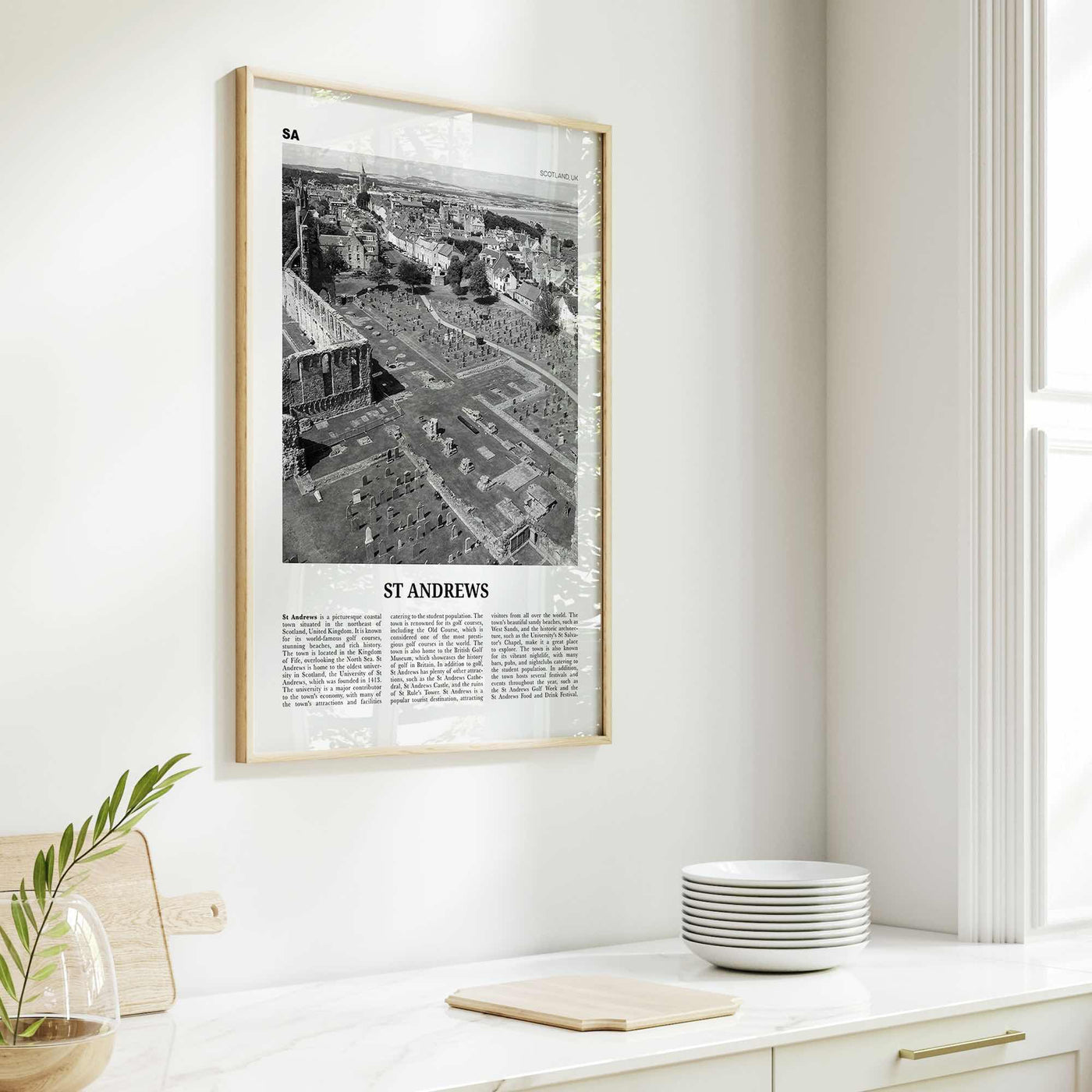 St Andrews Print Black and White, St Andrews Wall Art, St Andrews Poster, St Andrews Photo, Wall Décor, St Andrews Map, Scotland, UK