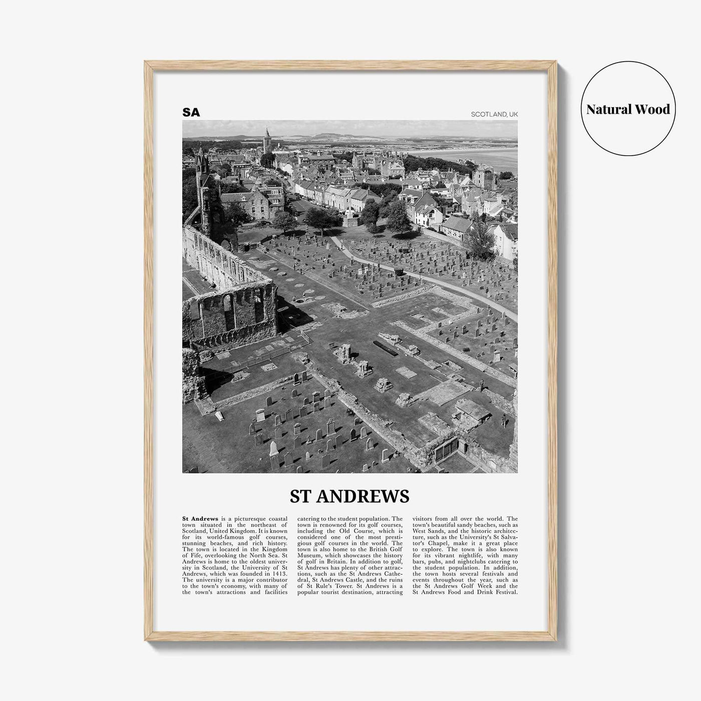 St Andrews Print Black and White, St Andrews Wall Art, St Andrews Poster, St Andrews Photo, Wall Décor, St Andrews Map, Scotland, UK