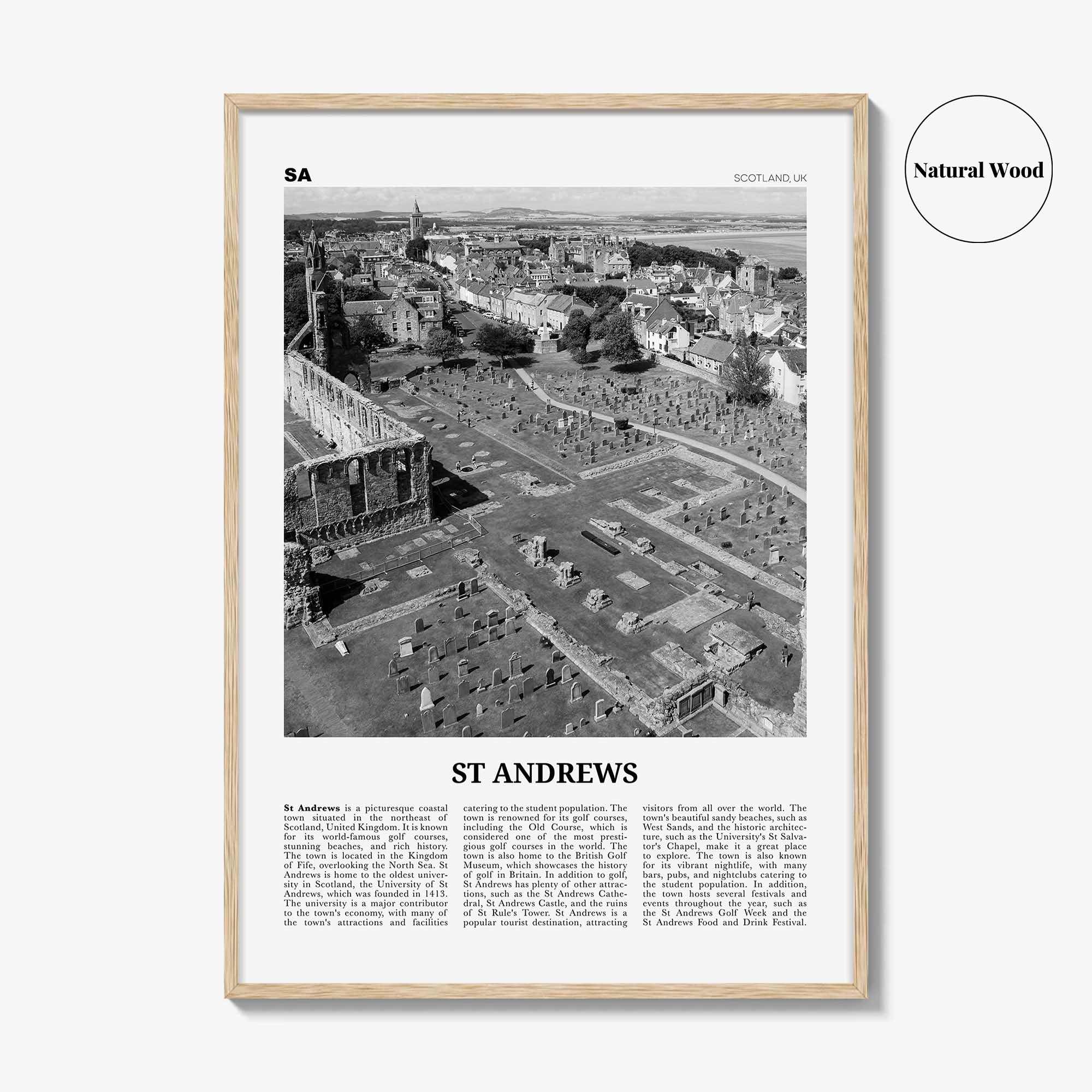 St Andrews Print Black and White, St Andrews Wall Art, St Andrews Poster, St Andrews Photo, Wall Décor, St Andrews Map, Scotland, UK