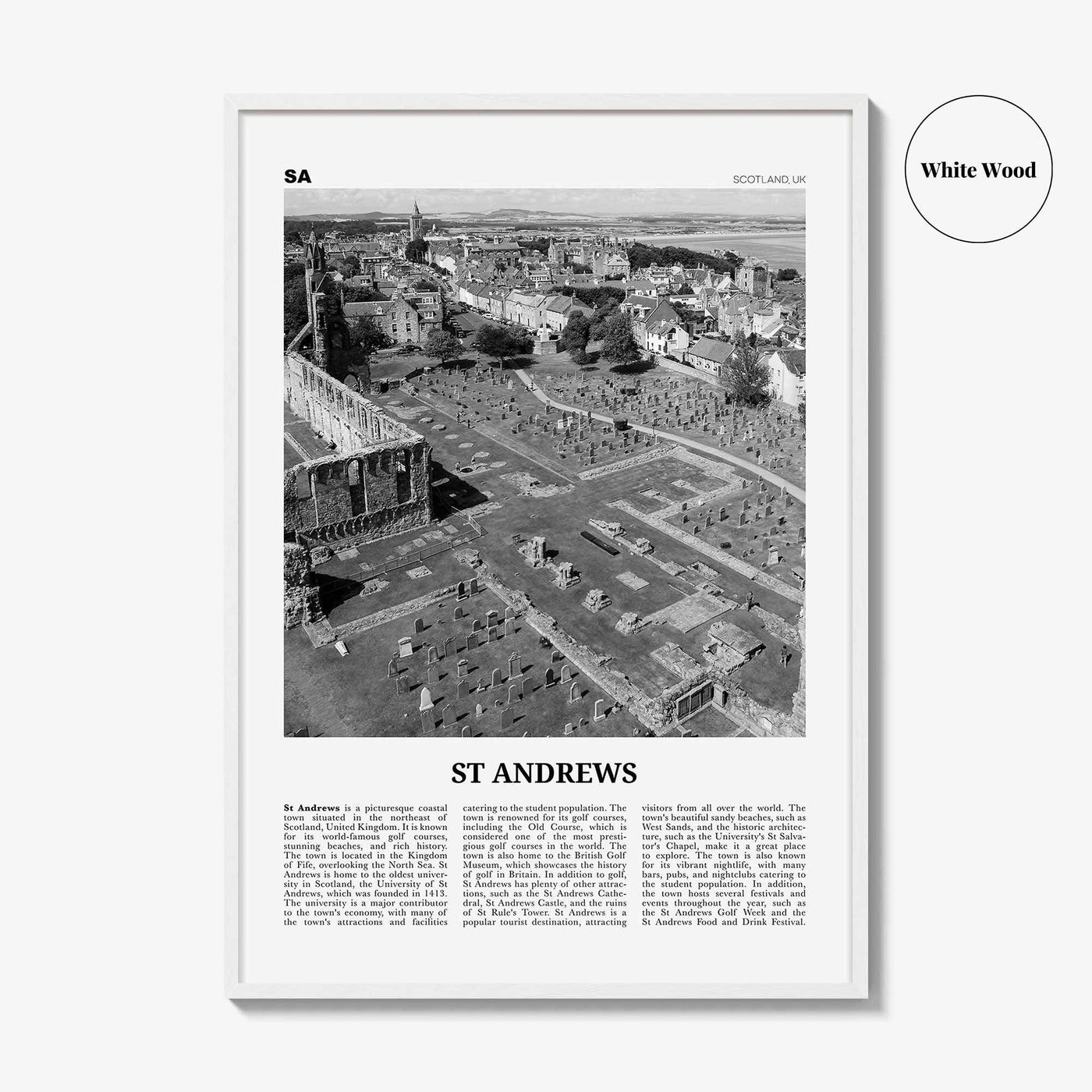 St Andrews Print Black and White, St Andrews Wall Art, St Andrews Poster, St Andrews Photo, Wall Décor, St Andrews Map, Scotland, UK