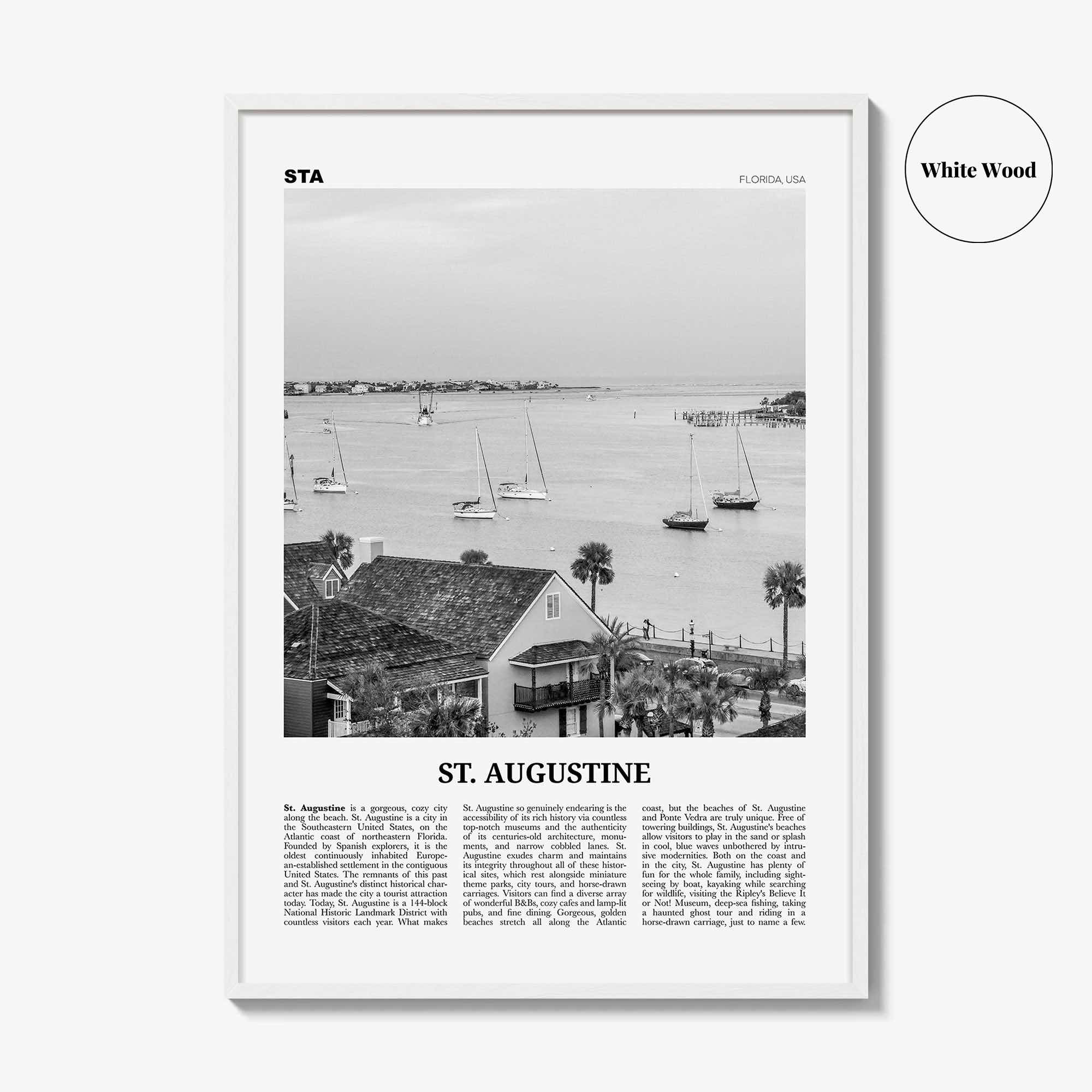 St Augustine Print Black and White No 1, St Augustine Wall Art, St Augustine Poster, Saint Augustine, Florida, USA, United States