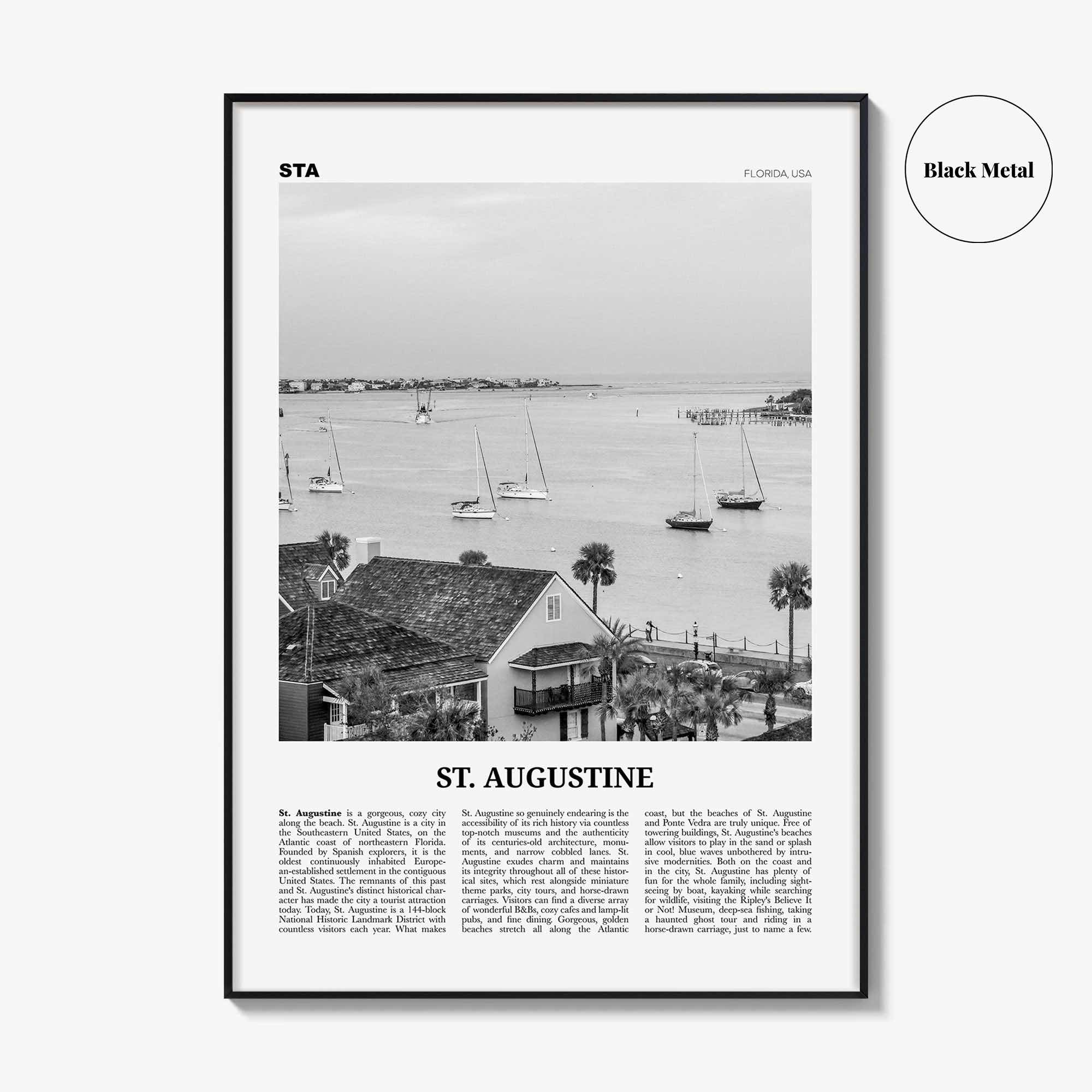 St Augustine Print Black and White No 1, St Augustine Wall Art, St Augustine Poster, Saint Augustine, Florida, USA, United States