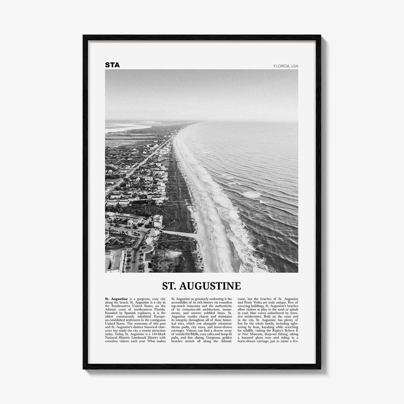 St Augustine Print Black and White No 2, St Augustine Wall Art, St Augustine Poster, Saint Augustine, Florida, USA, United States