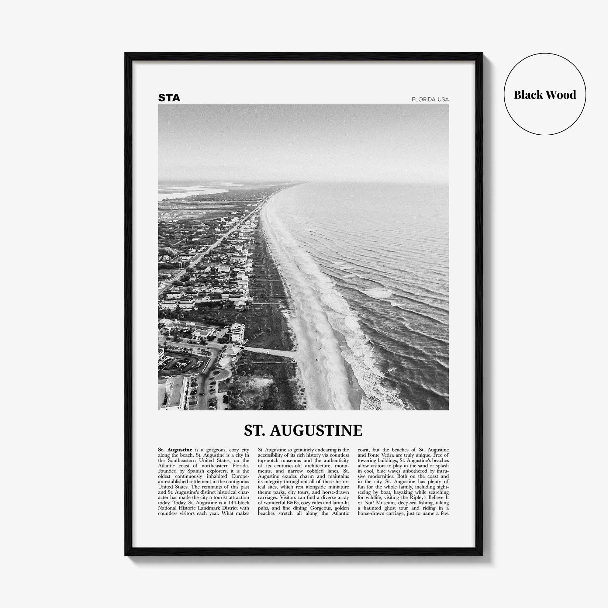 St Augustine Print Black and White No 2, St Augustine Wall Art, St Augustine Poster, Saint Augustine, Florida, USA, United States