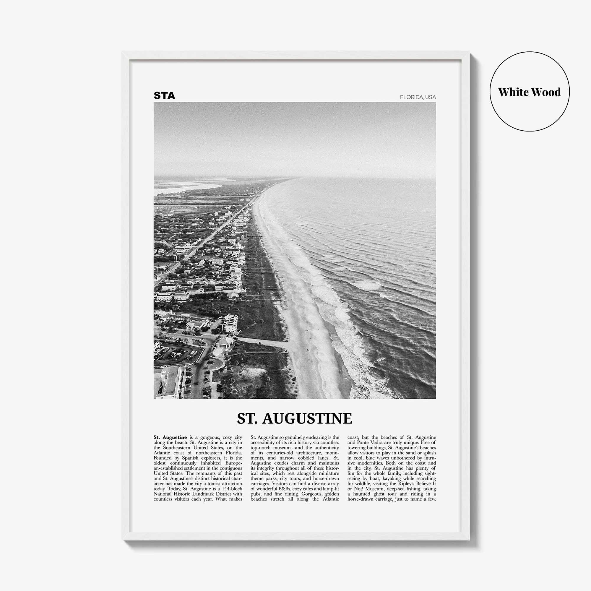St Augustine Print Black and White No 2, St Augustine Wall Art, St Augustine Poster, Saint Augustine, Florida, USA, United States