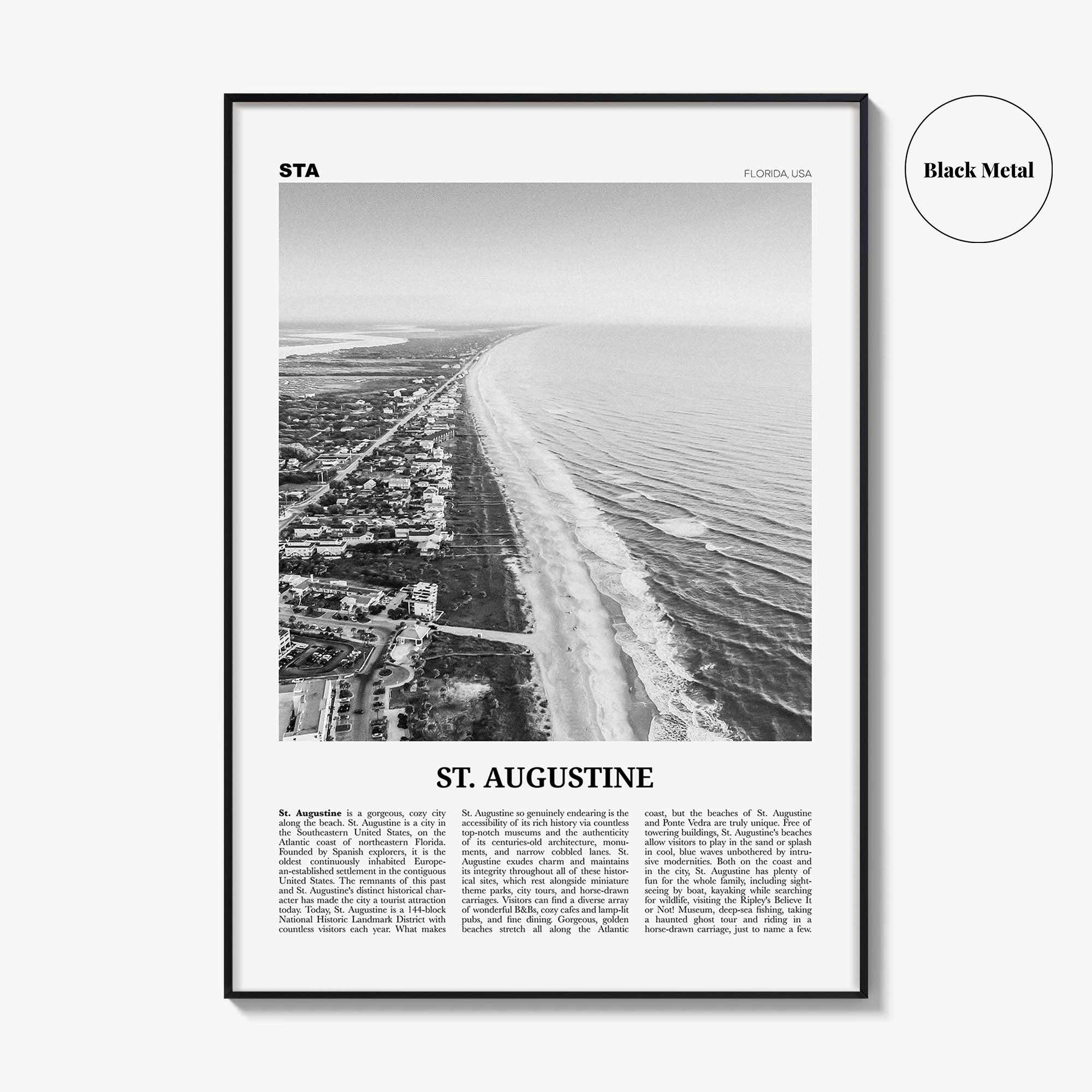 St Augustine Print Black and White No 2, St Augustine Wall Art, St Augustine Poster, Saint Augustine, Florida, USA, United States