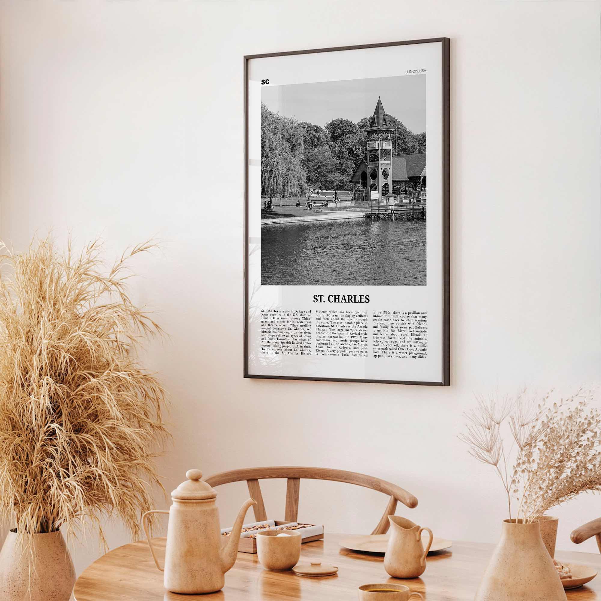 St Charles Print Black and White Illinois, St Charles Wall Art, St Charles Poster, St Charles Photo, St Charles Wall Décor, St Charles Map