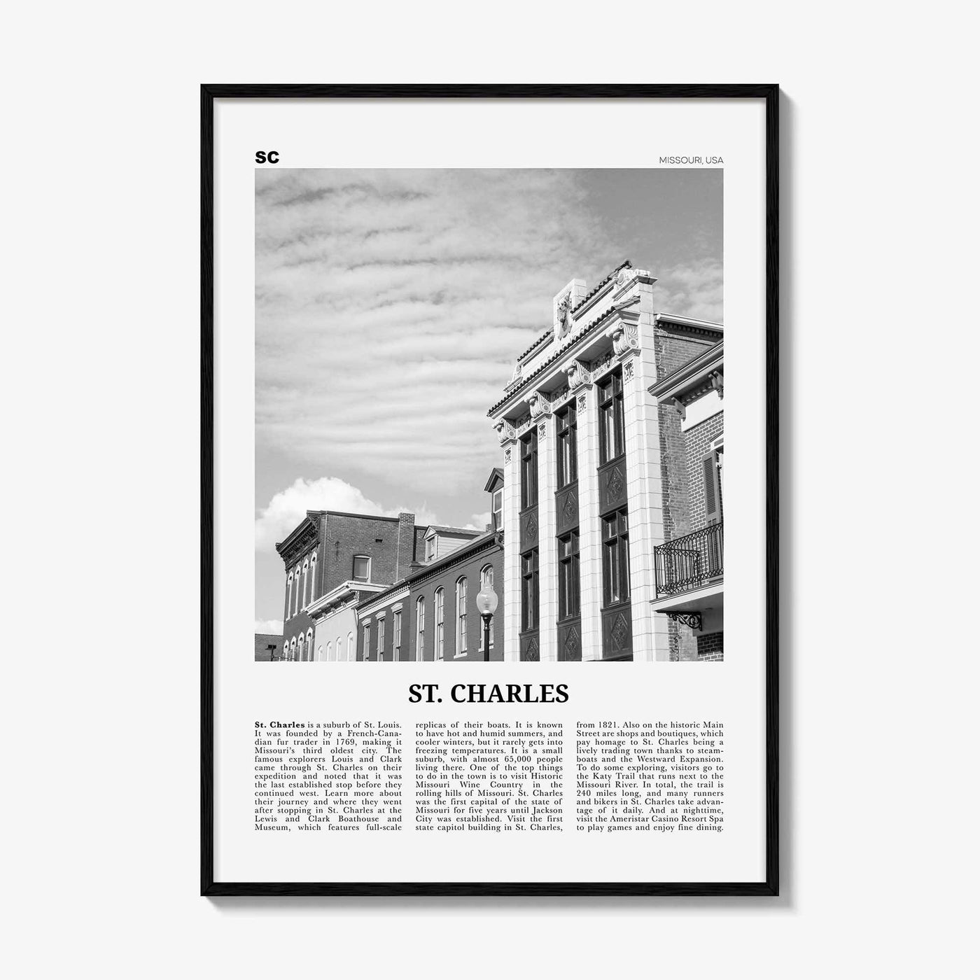 St Charles Print Black and White Missouri, St Charles Wall Art, St Charles Poster, St Charles Photo, St Charles Wall Décor, St Charles Map