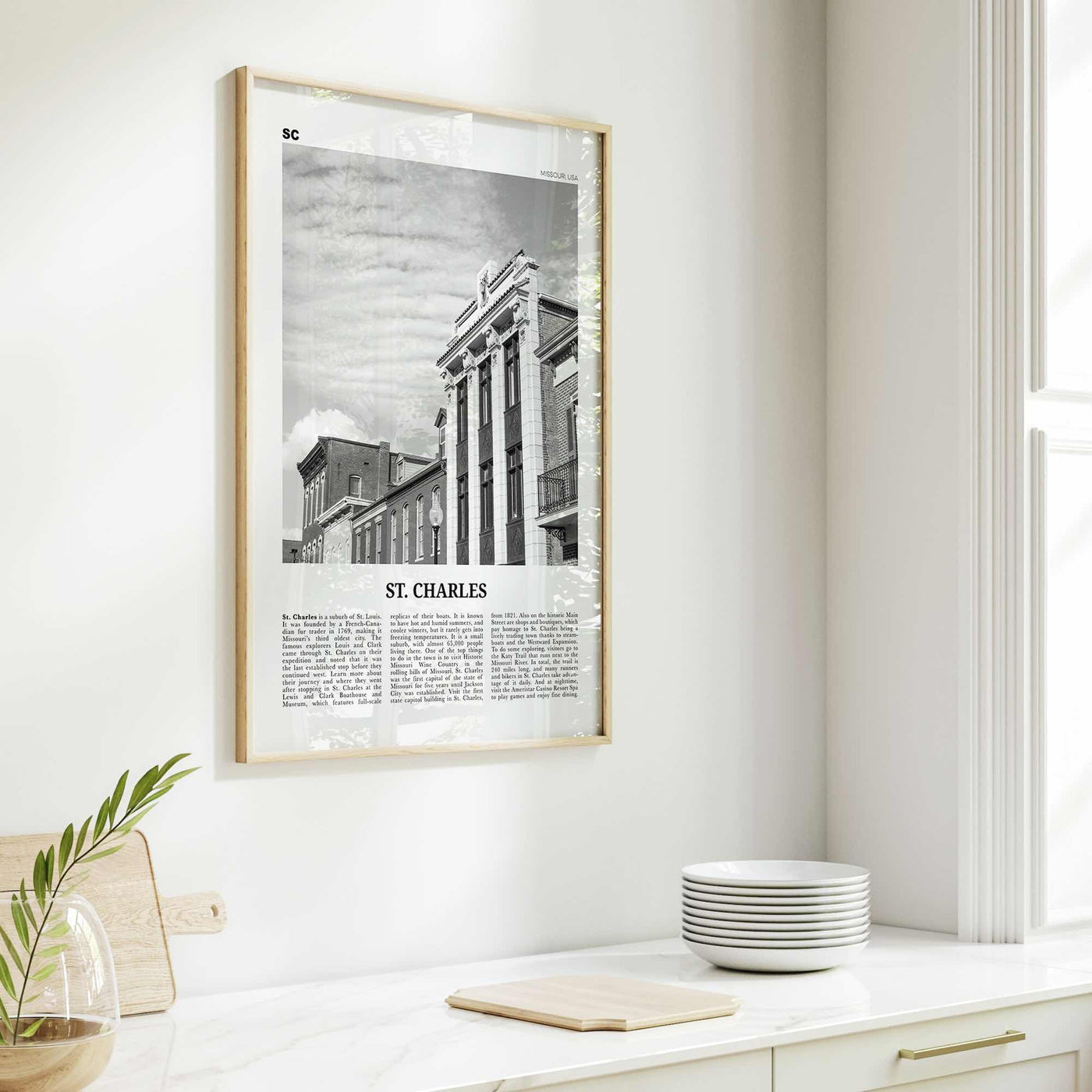 St Charles Print Black and White Missouri, St Charles Wall Art, St Charles Poster, St Charles Photo, St Charles Wall Décor, St Charles Map