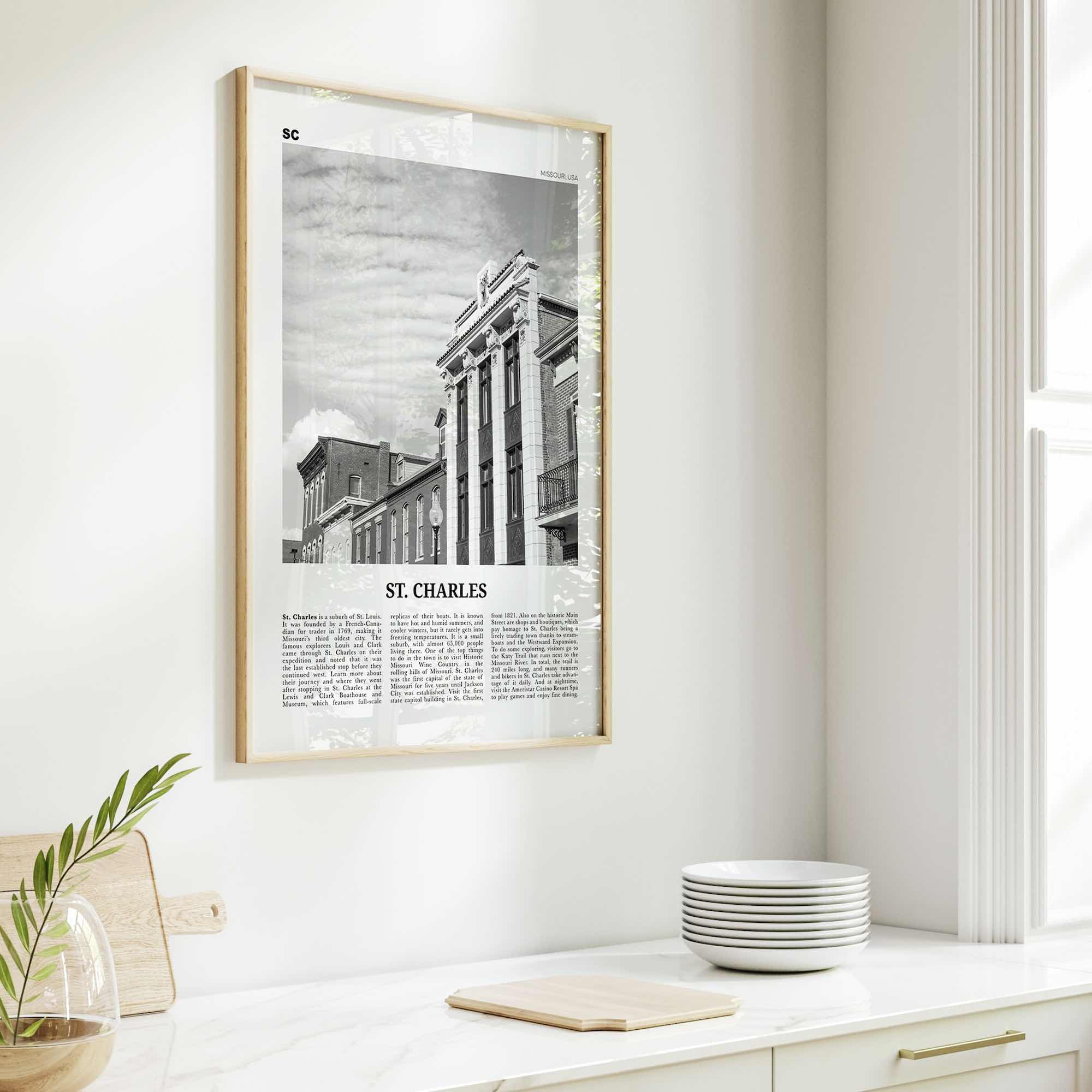 St Charles Print Black and White Missouri, St Charles Wall Art, St Charles Poster, St Charles Photo, St Charles Wall Décor, St Charles Map