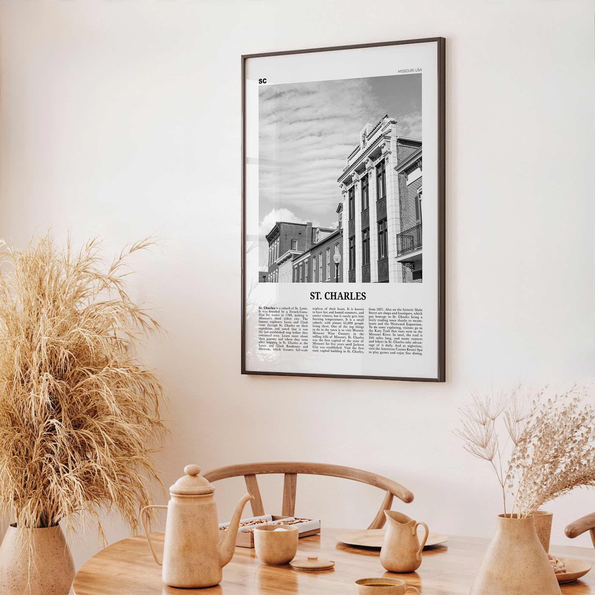 St Charles Print Black and White Missouri, St Charles Wall Art, St Charles Poster, St Charles Photo, St Charles Wall Décor, St Charles Map