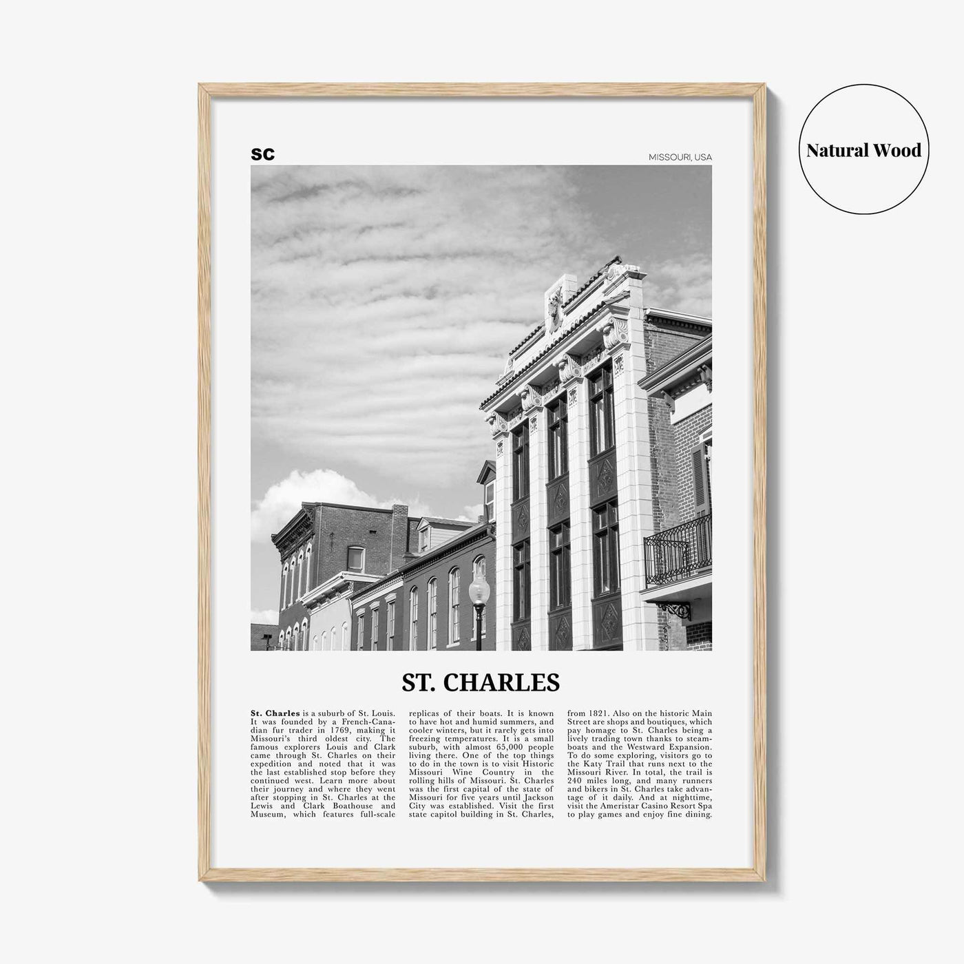 St Charles Print Black and White Missouri, St Charles Wall Art, St Charles Poster, St Charles Photo, St Charles Wall Décor, St Charles Map