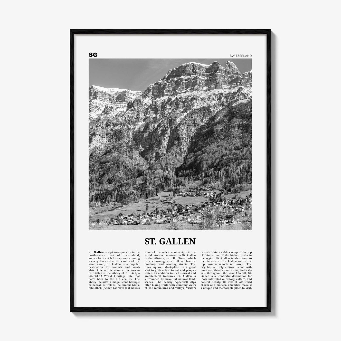 St Gallen Print Black and White, St Gallen Wall Art, St Gallen Poster, St Gallen Photo, St Gallen Wall Décor, St Gallen Map, Switzerland